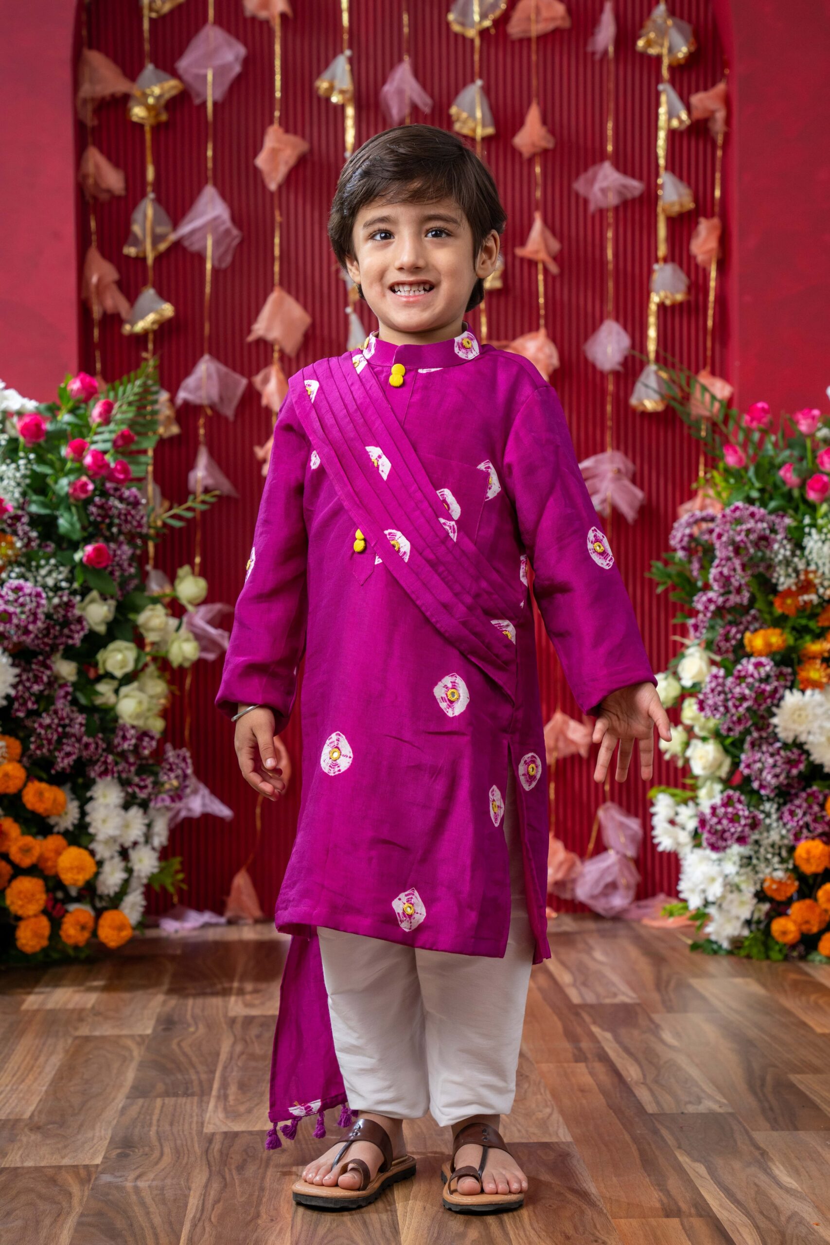 Vibrant magenta tie-dye embroidered kurta set with matching bottoms – Golden Muslin