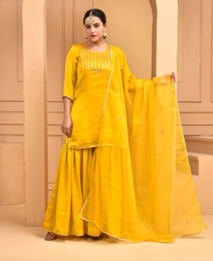 Gold Dust Satin Silk Sharara Set
