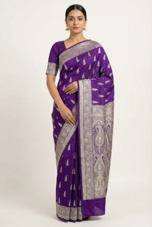 Banarasi Paithani Mashroo silk saree handwoven in Varanasi from Golden Muslin By Naaritva Banaras