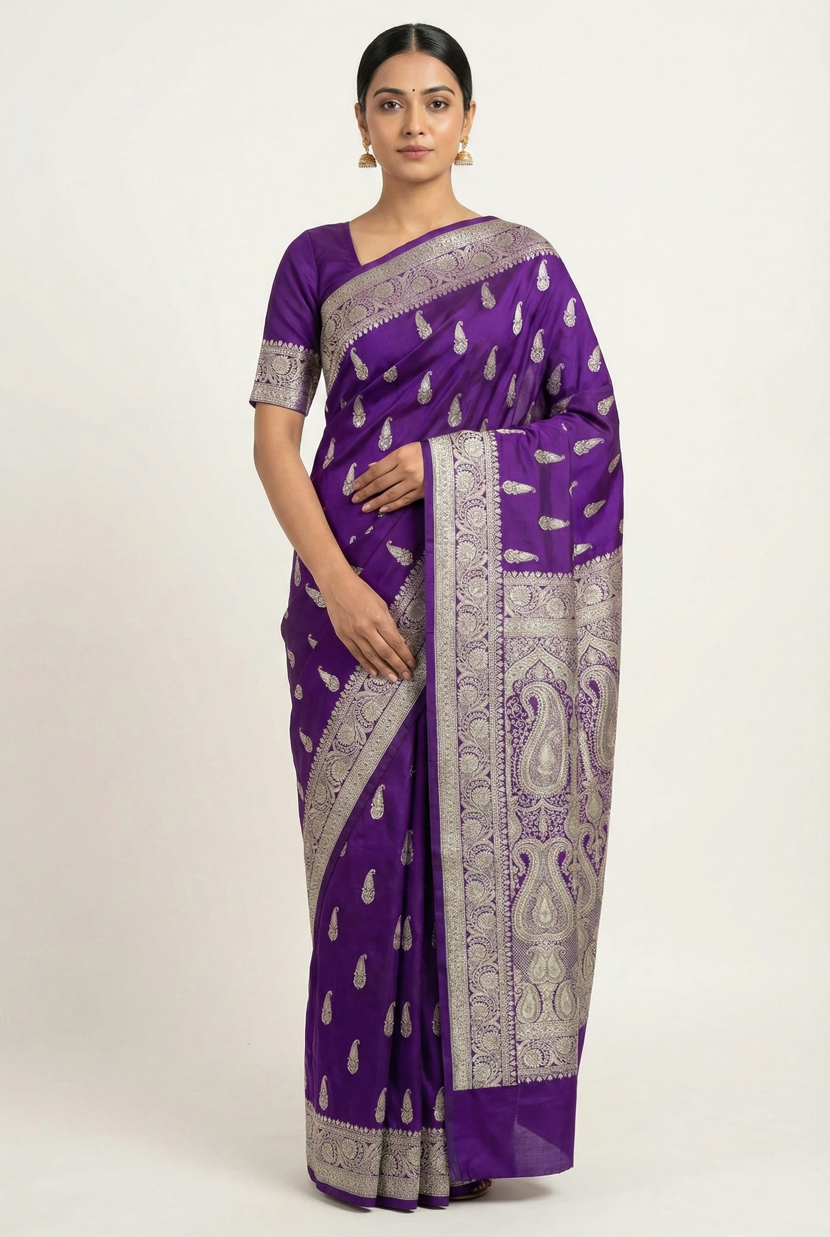 Banarasi Paithani Mashroo silk saree handwoven in Varanasi from Golden Muslin By Naaritva Banaras