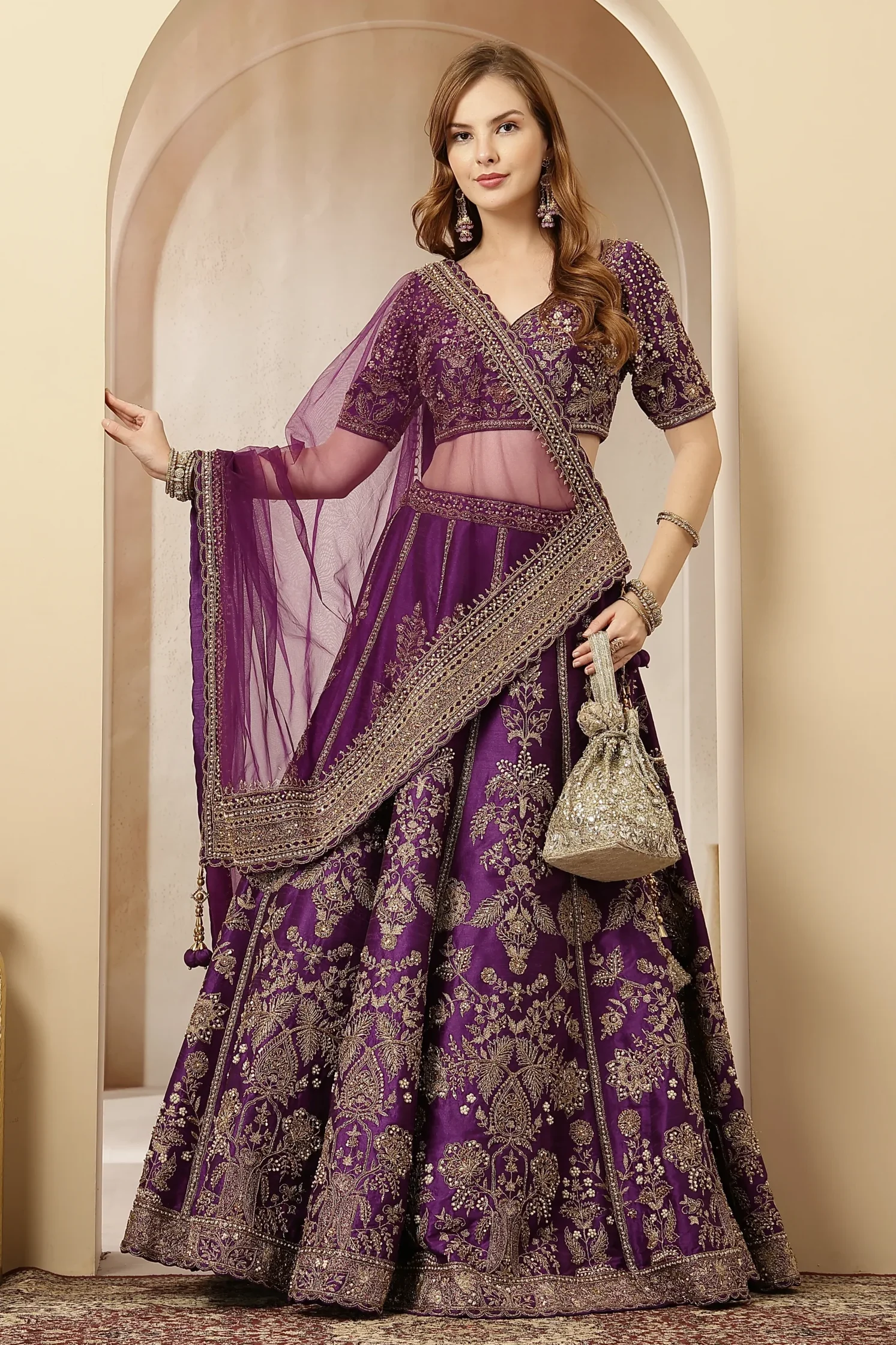 Purple zari embroidered lehenga set from Golden Muslin By Soniya G