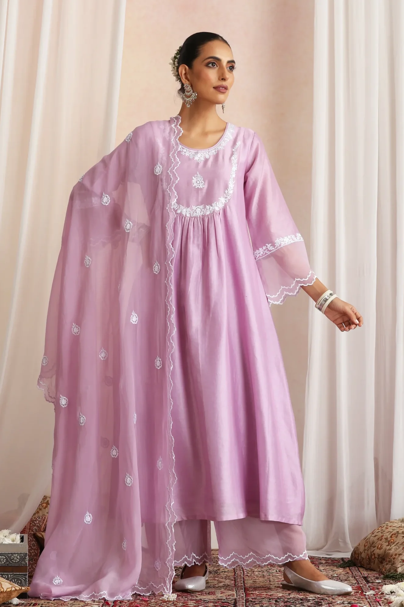 Elegant lavender layered ethnic kurta set with dupatta from Golden Muslin By Suikala