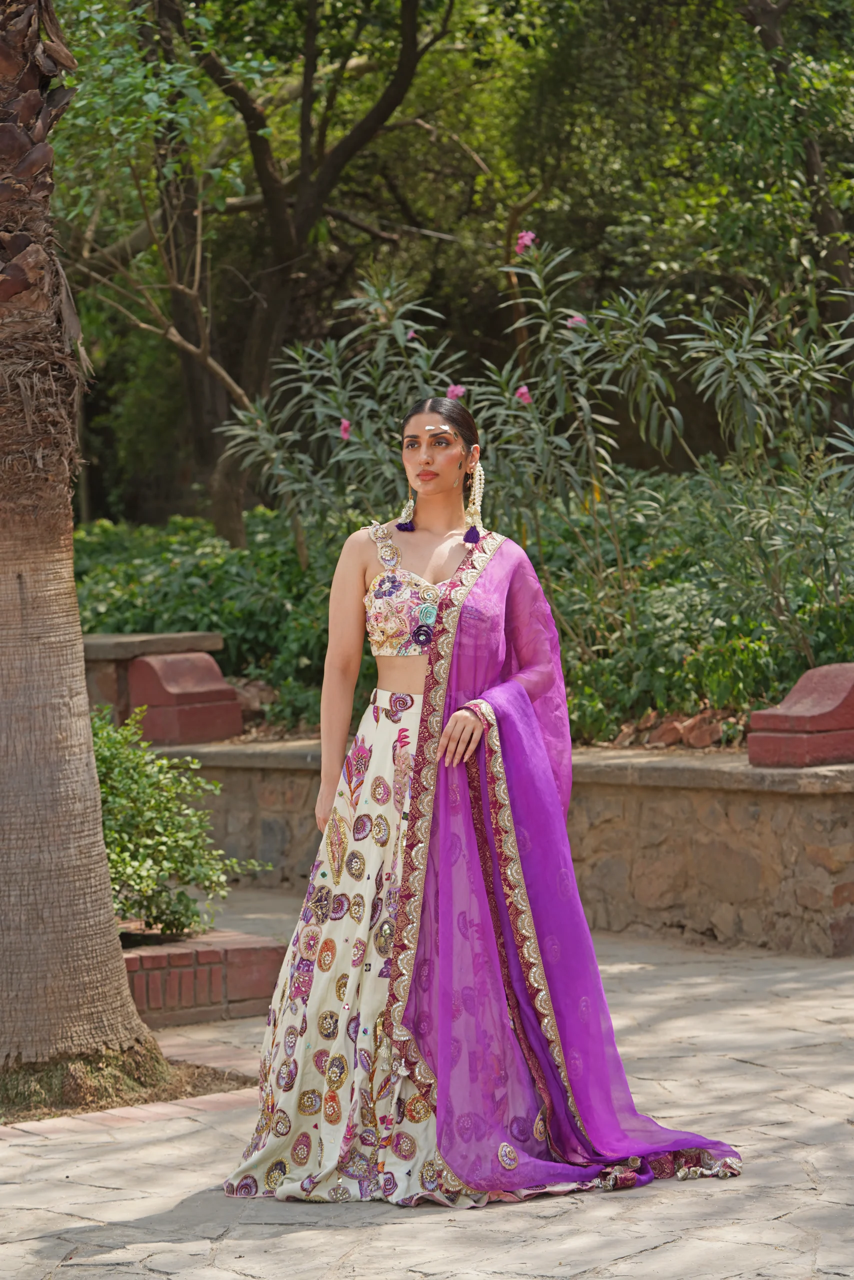 Floral embroidered lehenga with dupatta from Golden Muslin By Soniya G
