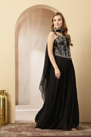 Black velvet corset blouse with palazzo pants from Golden Muslin By Soniya G