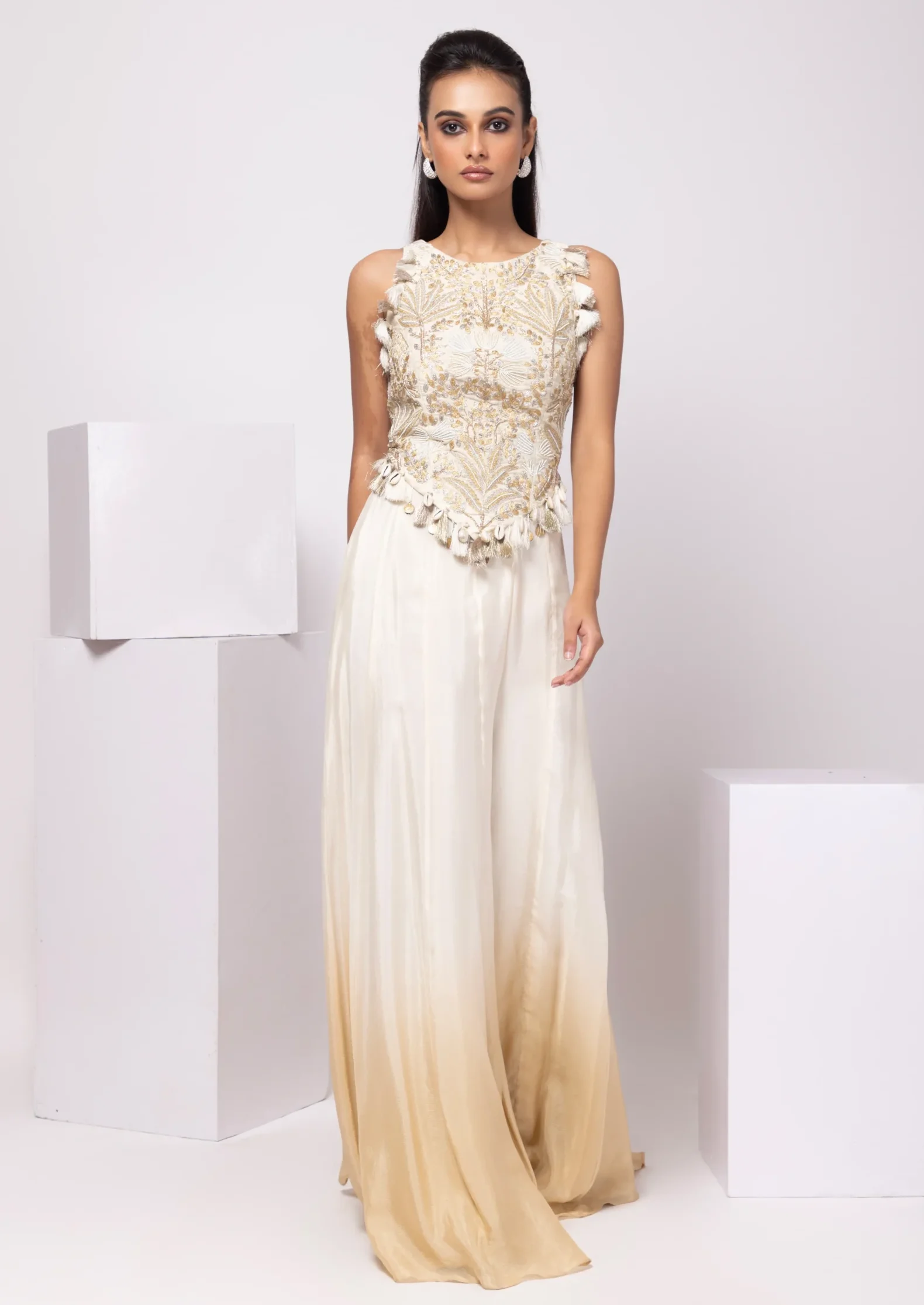 Ivory Gold Ombre Embroidered Top and Pant Set from Golden Muslin By Anuj Agarwal