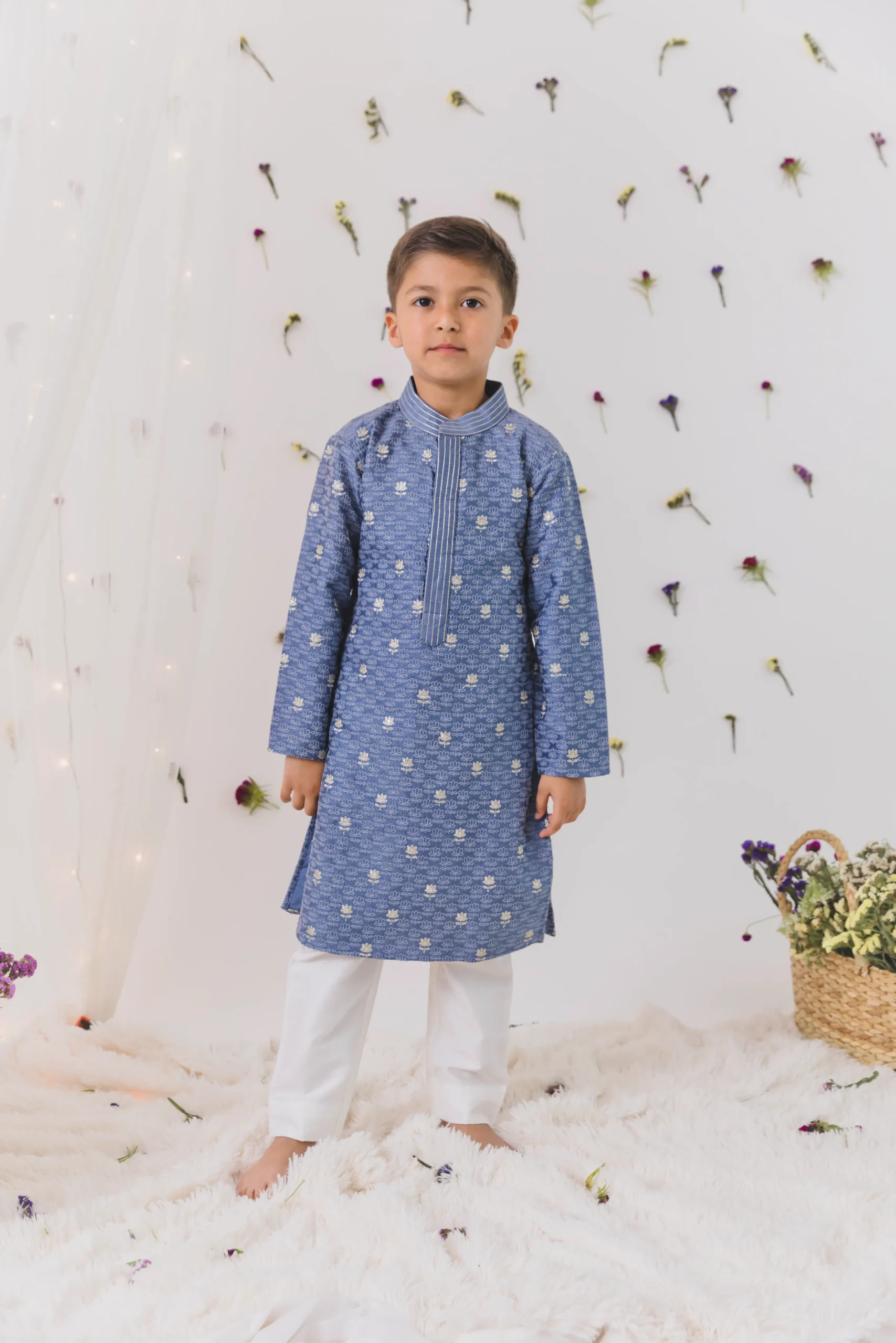Grey Lotus Silk Kurta Pajama Set festive outfit from Golden Muslin By Choti Buti