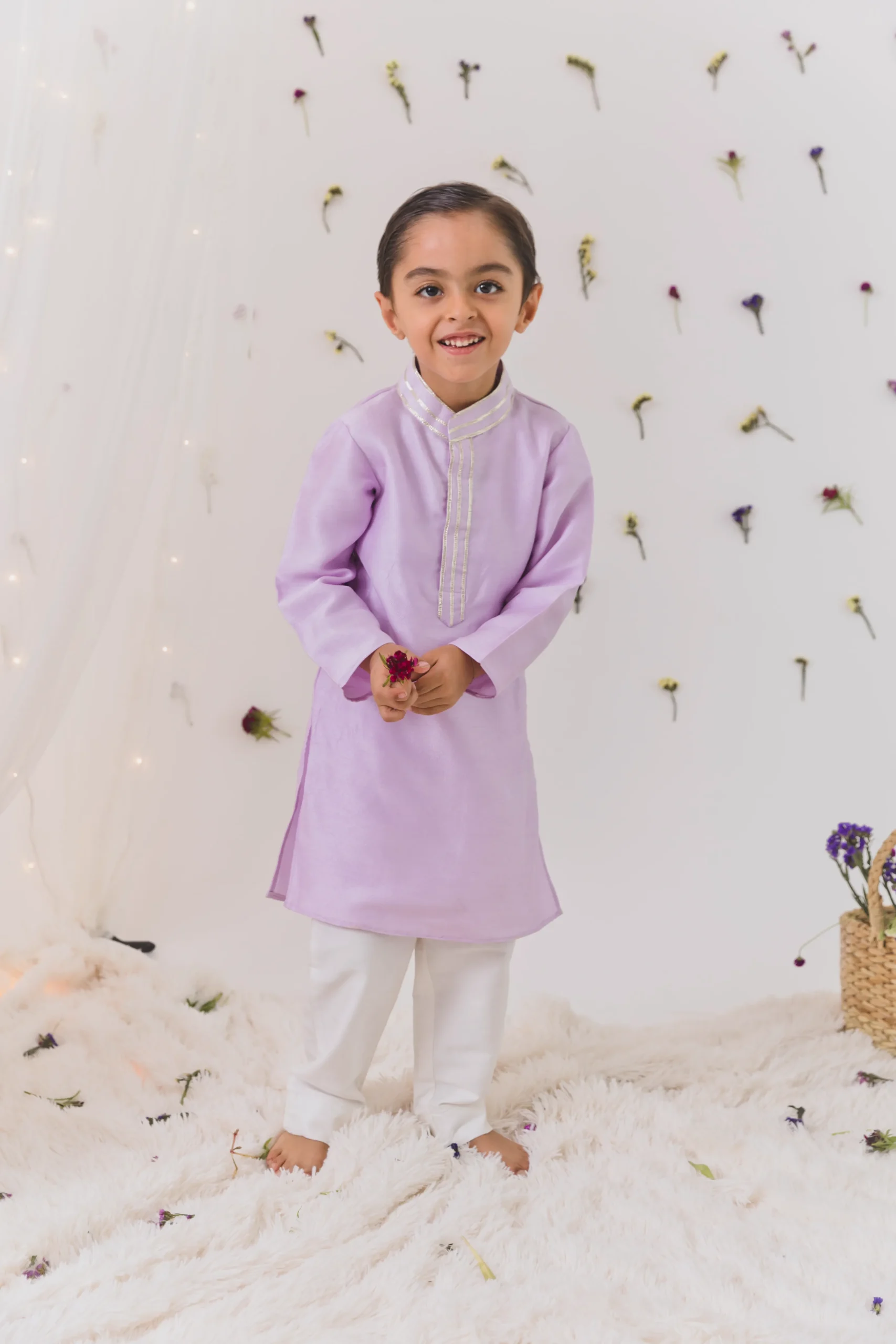 Lilac Tie and Dye Silk Kurta Pant Set festive outfit from Golden Muslin By Choti Buti