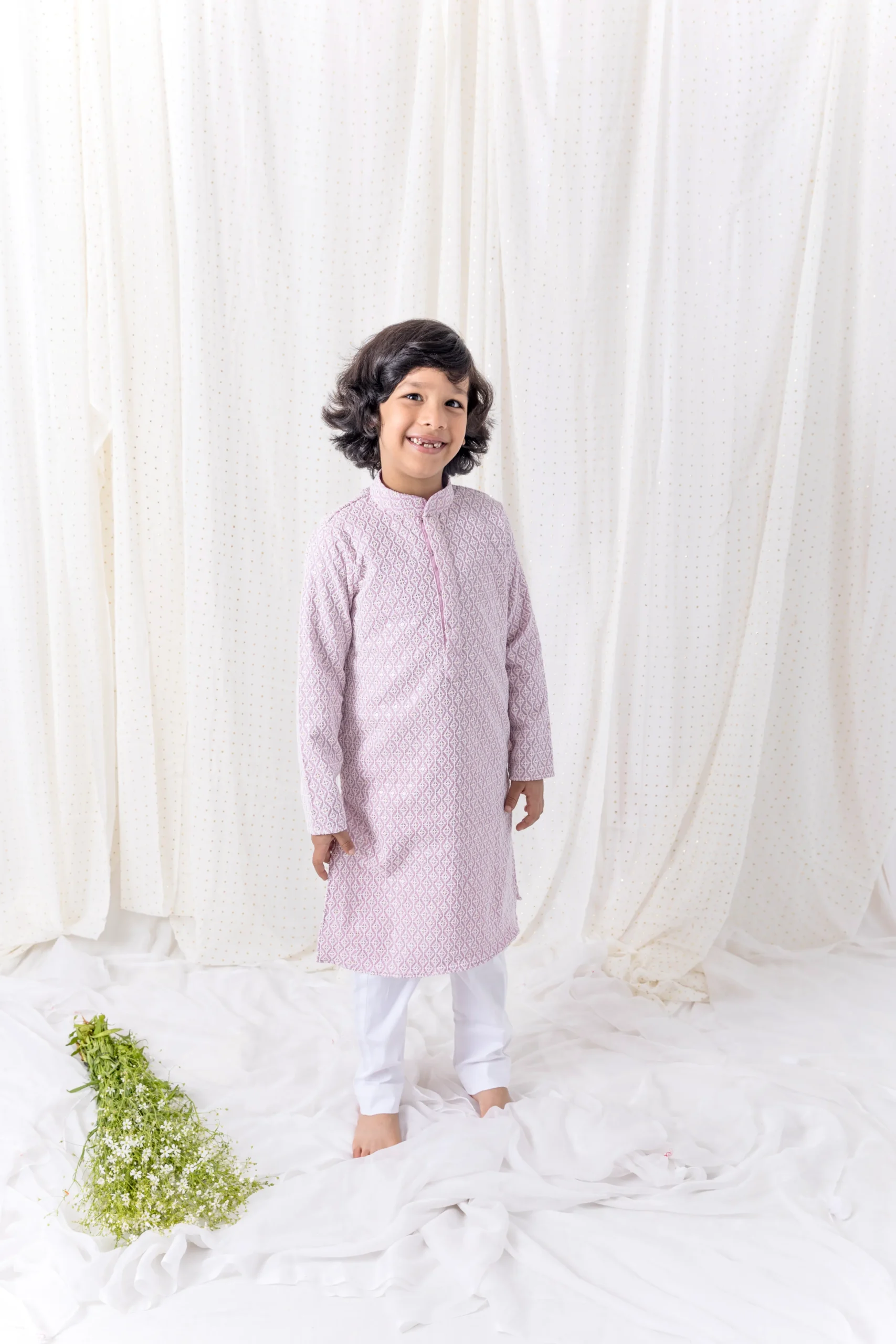 Lilac Sequin and Thread Work Kurta Set with cotton pants from Golden Muslin By Choti Buti