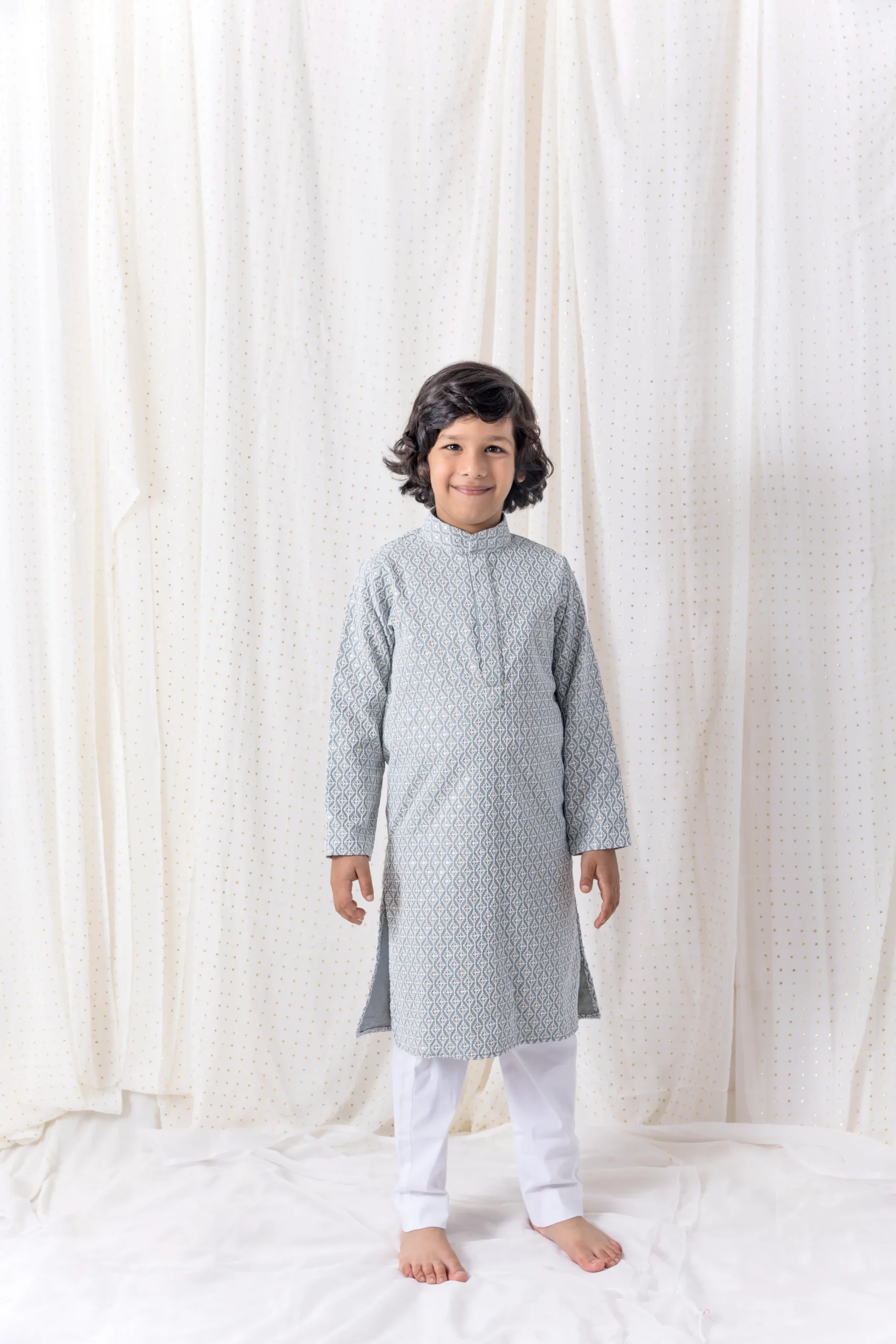 Grey Sequin and Thread Work Kurta Set with cotton pants from Golden Muslin By Choti Buti