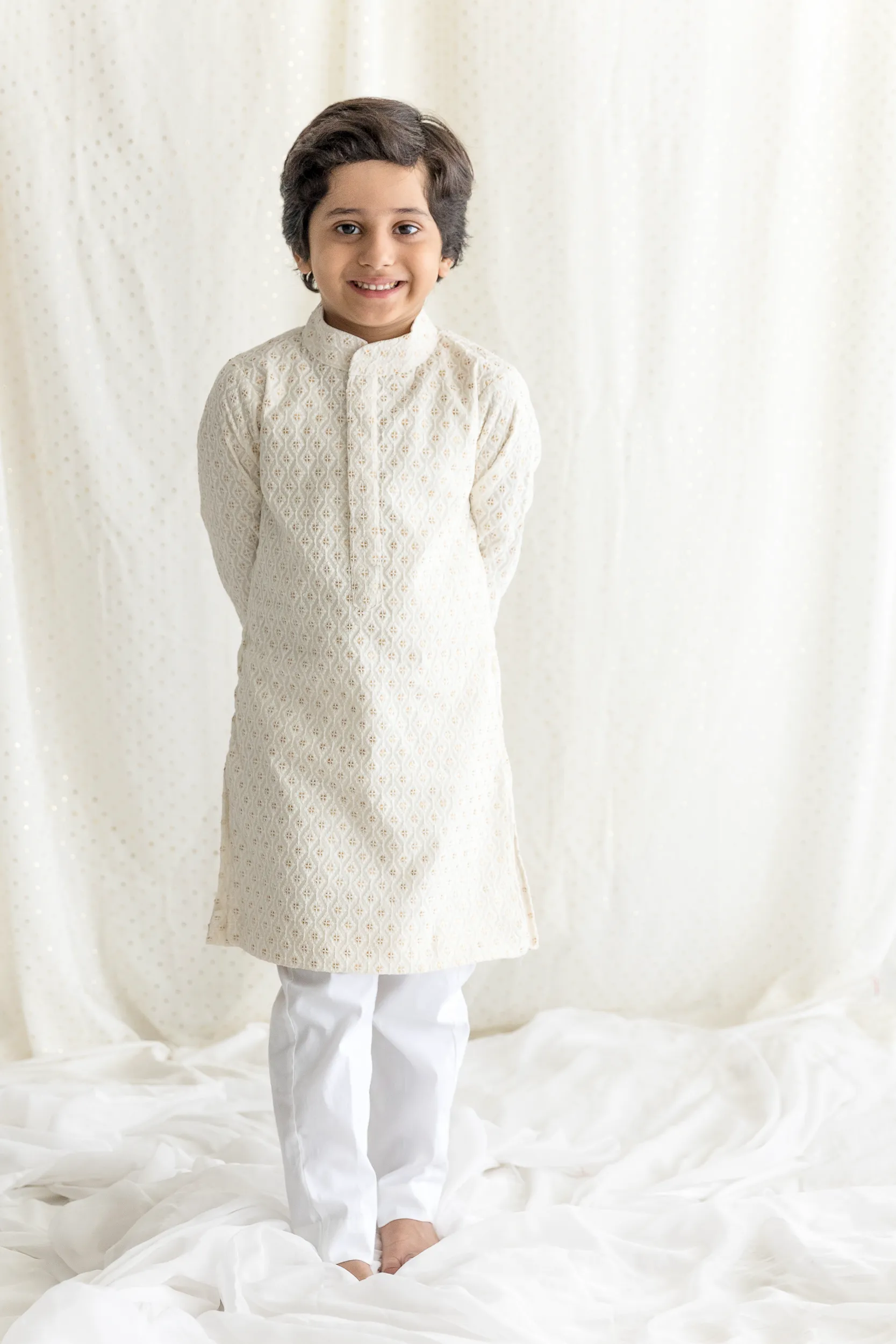 Sequin Thread Work Kurta Pyjama Set in cotton from Golden Muslin By Choti Buti