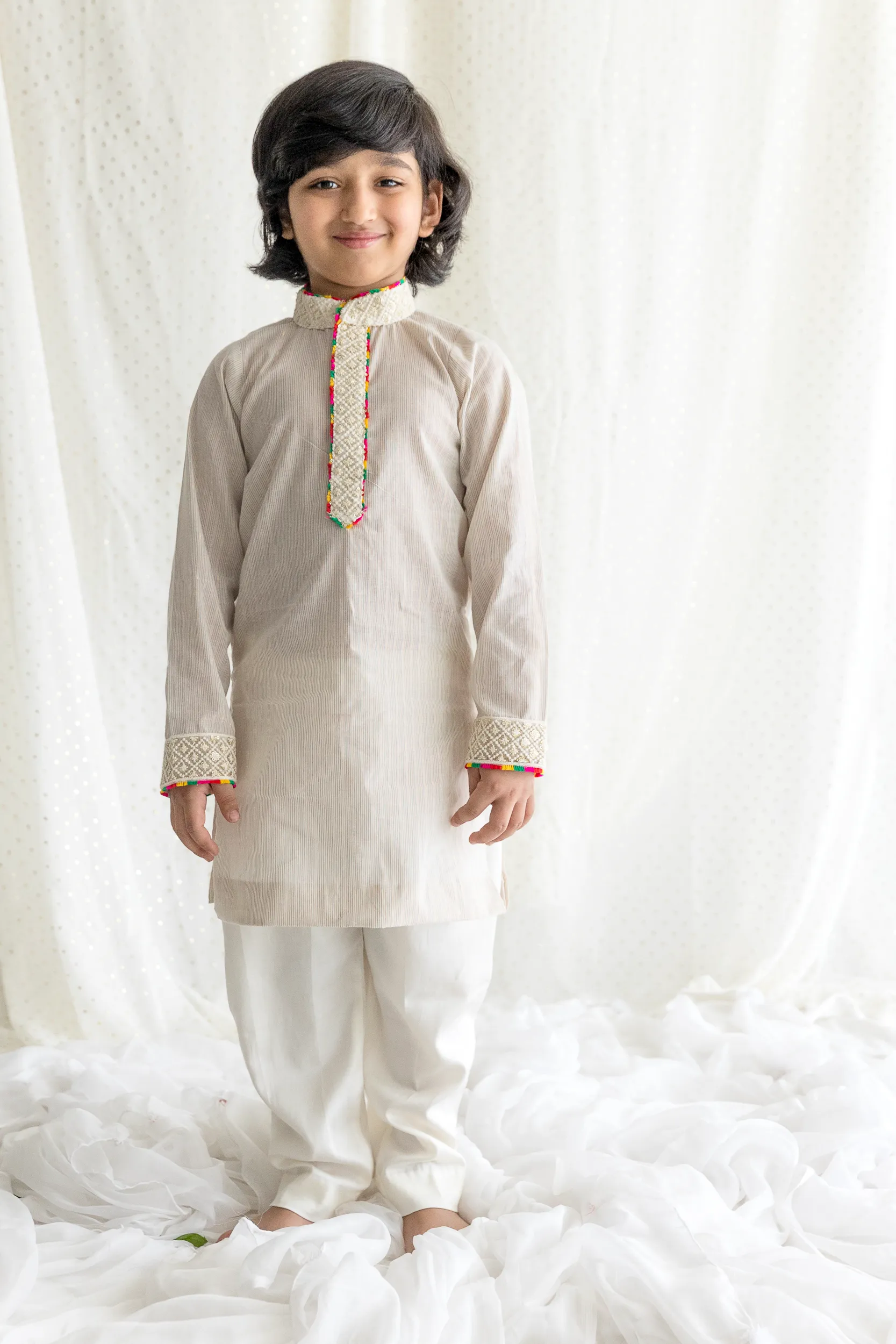 Cotton Lurex Kurta Pants Set with sequin embroidery from Golden Muslin By Choti Buti
