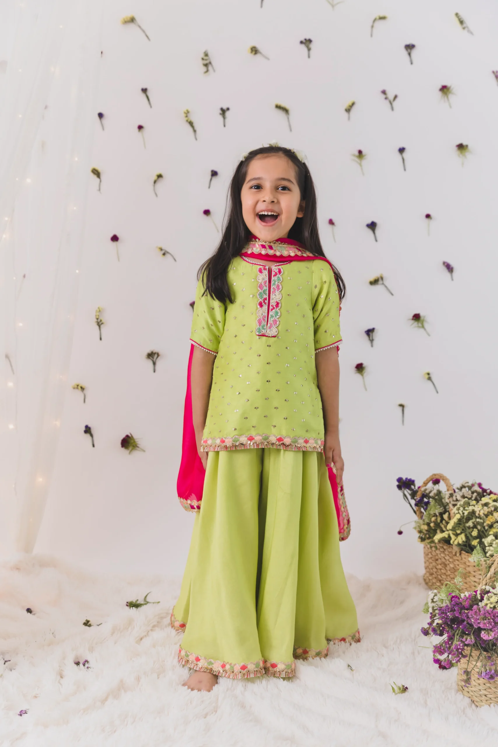 Parrot Green Silk Sharara Set festive outfit from Golden Muslin By Choti Buti