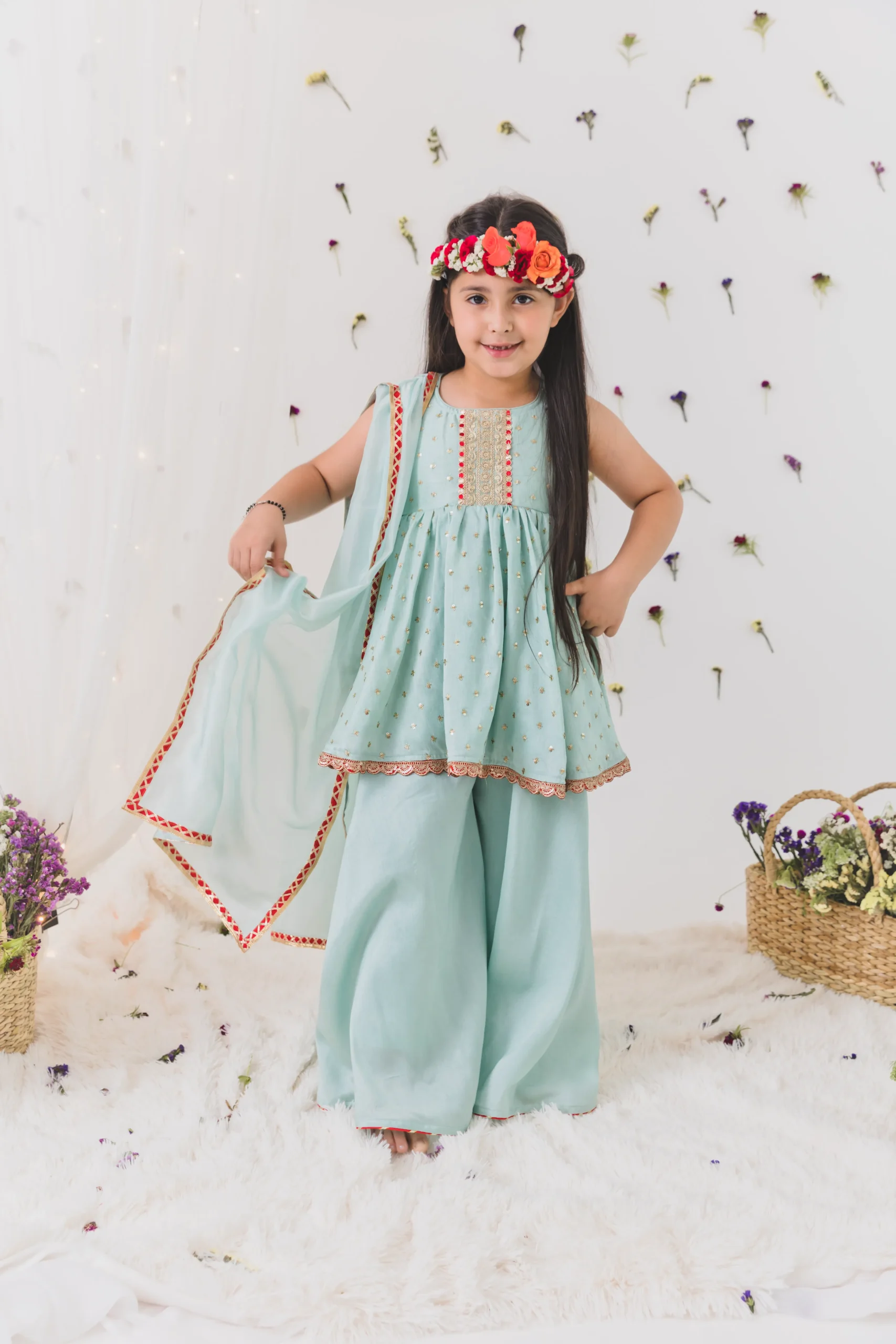Sage Green Silk Sharara Set festive outfit from Golden Muslin By Choti Buti
