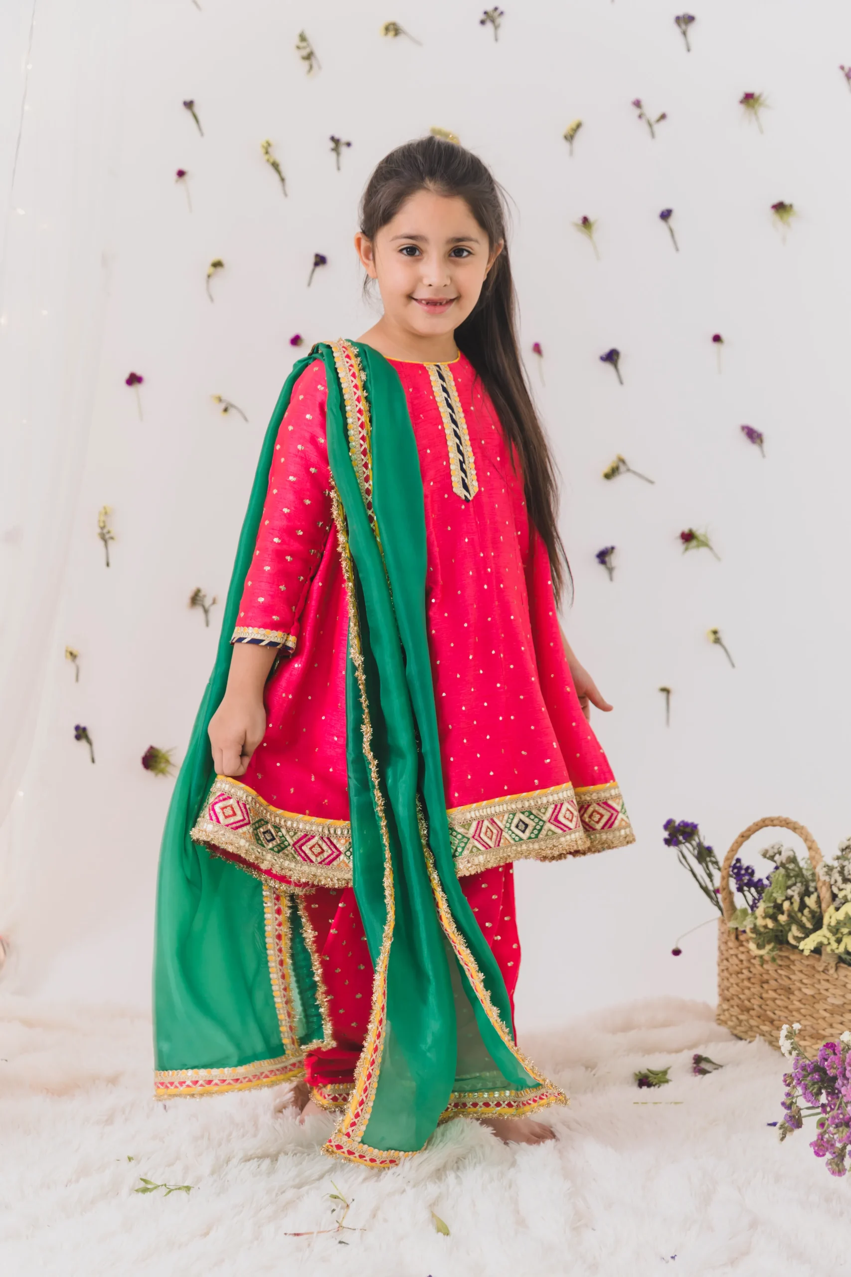 Hot Pink Silk Kurta Salwar Set with Dupatta from Golden Muslin By Choti Buti