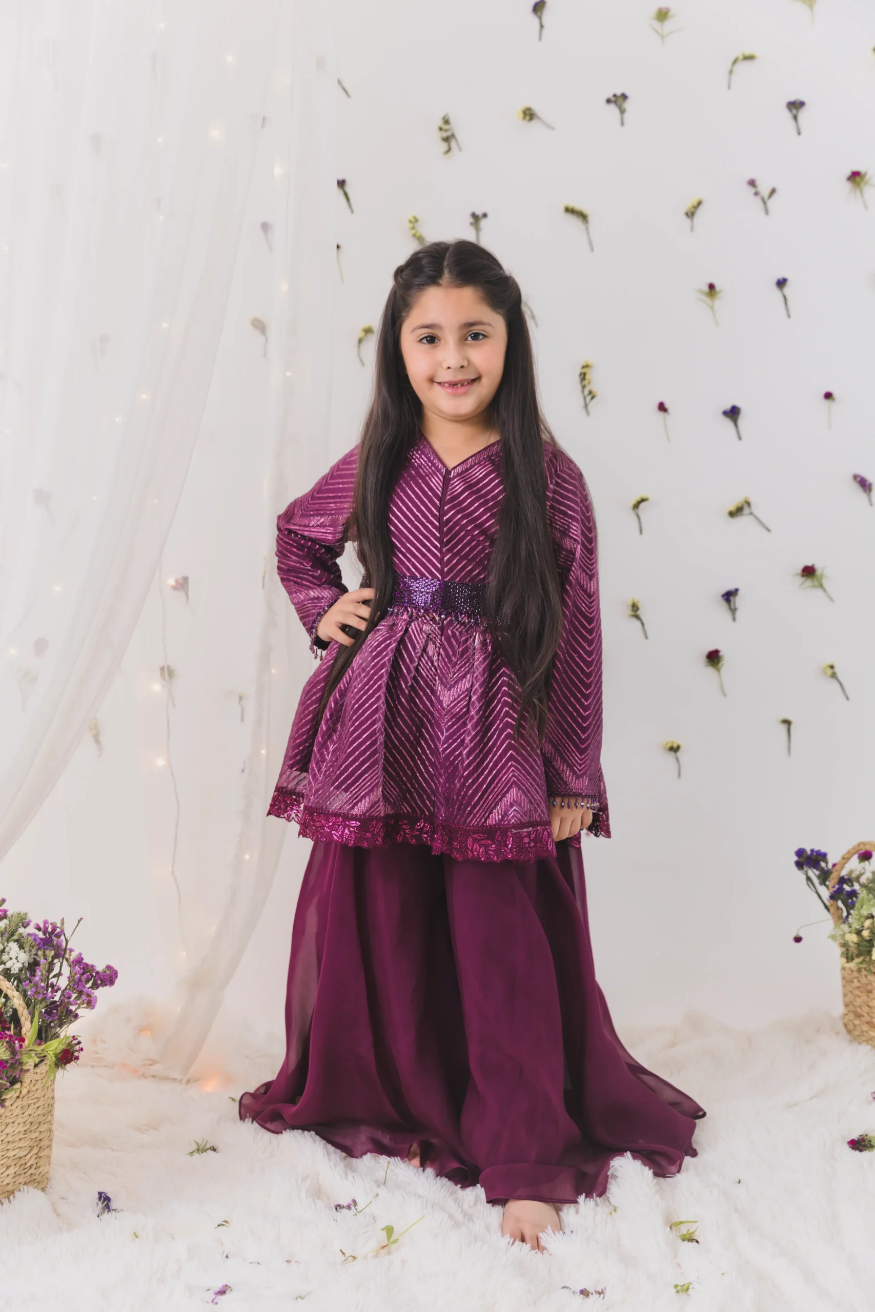 Wine Organza Peplum Top Palazzo Set festive outfit from Golden Muslin By Choti Buti