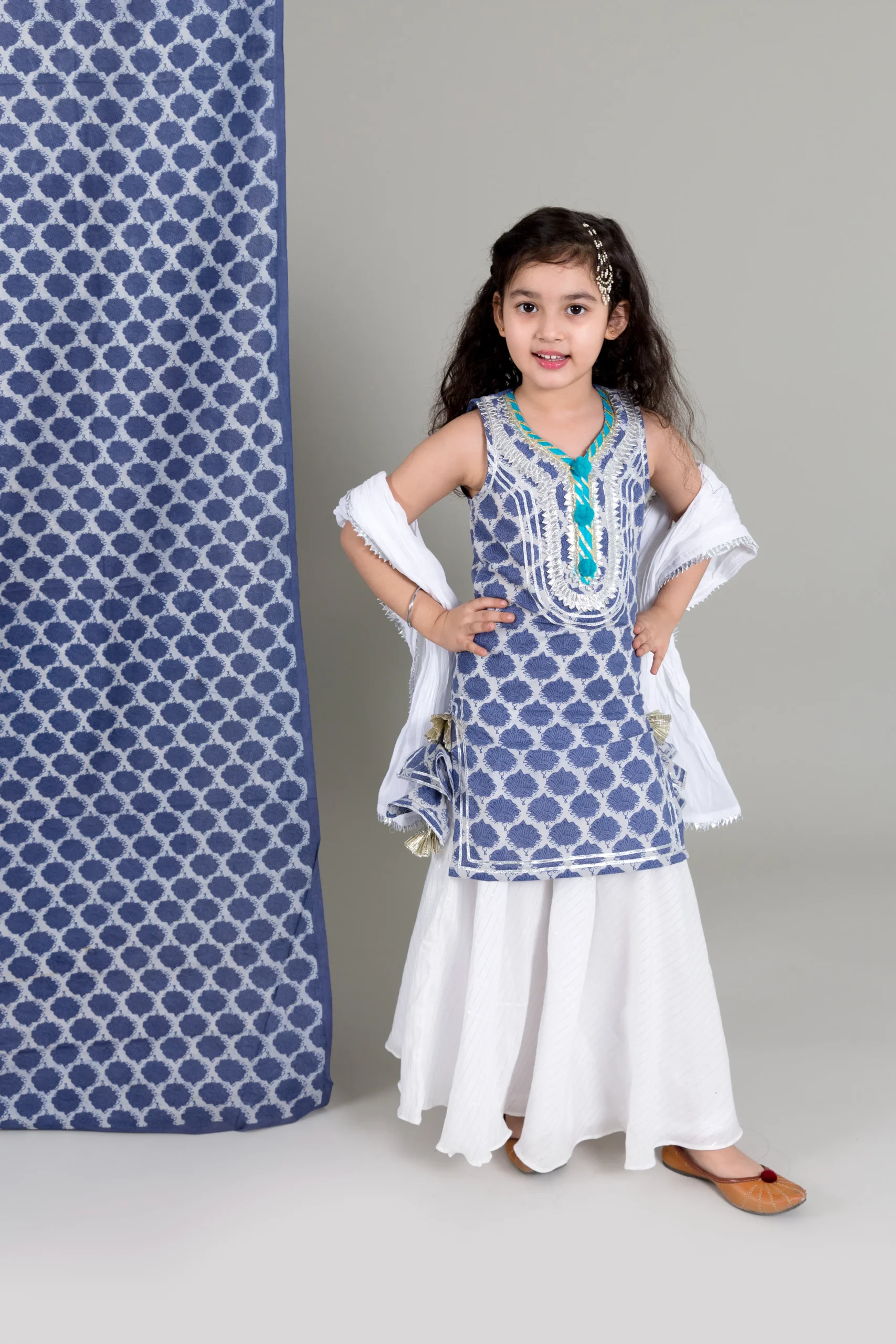 Blue Cotton Kurta with Lurex Skirt and dupatta from Golden Muslin By Choti Buti