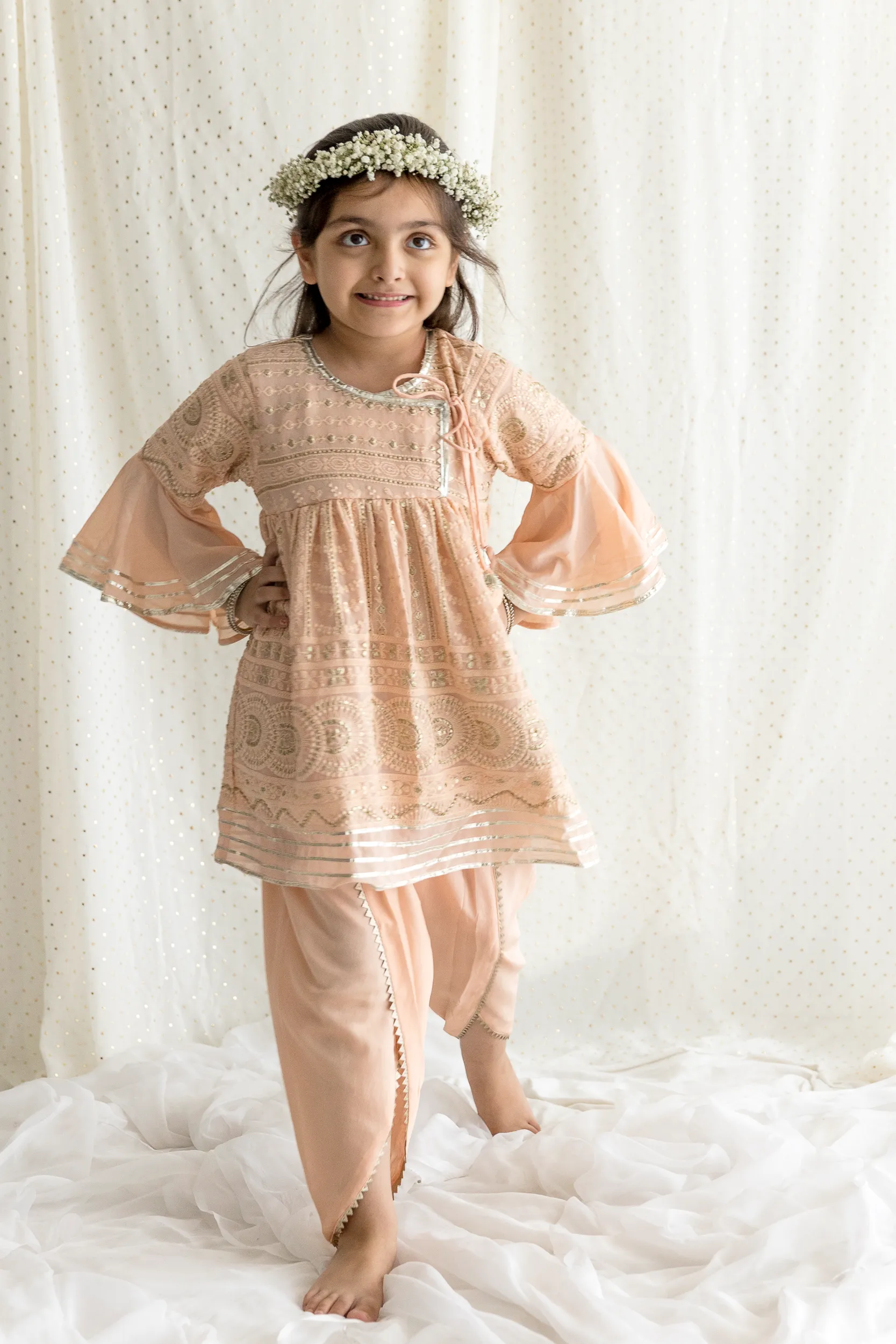 Sequin Embroidered Peplum Top with Dhoti Set from Golden Muslin By Choti Buti