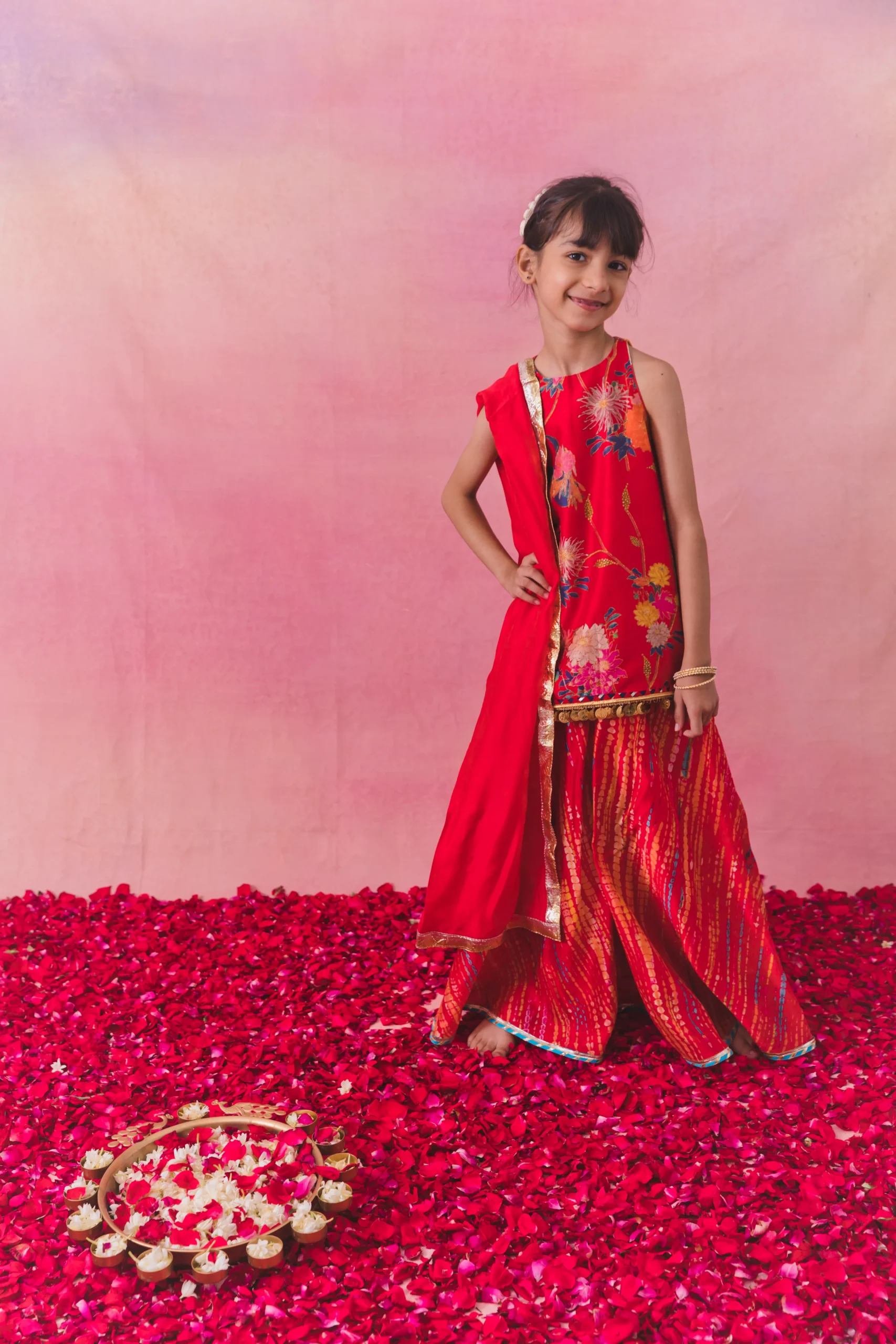 Red Chanderi Sharara Set with gota and coin work from Golden Muslin By Choti Buti