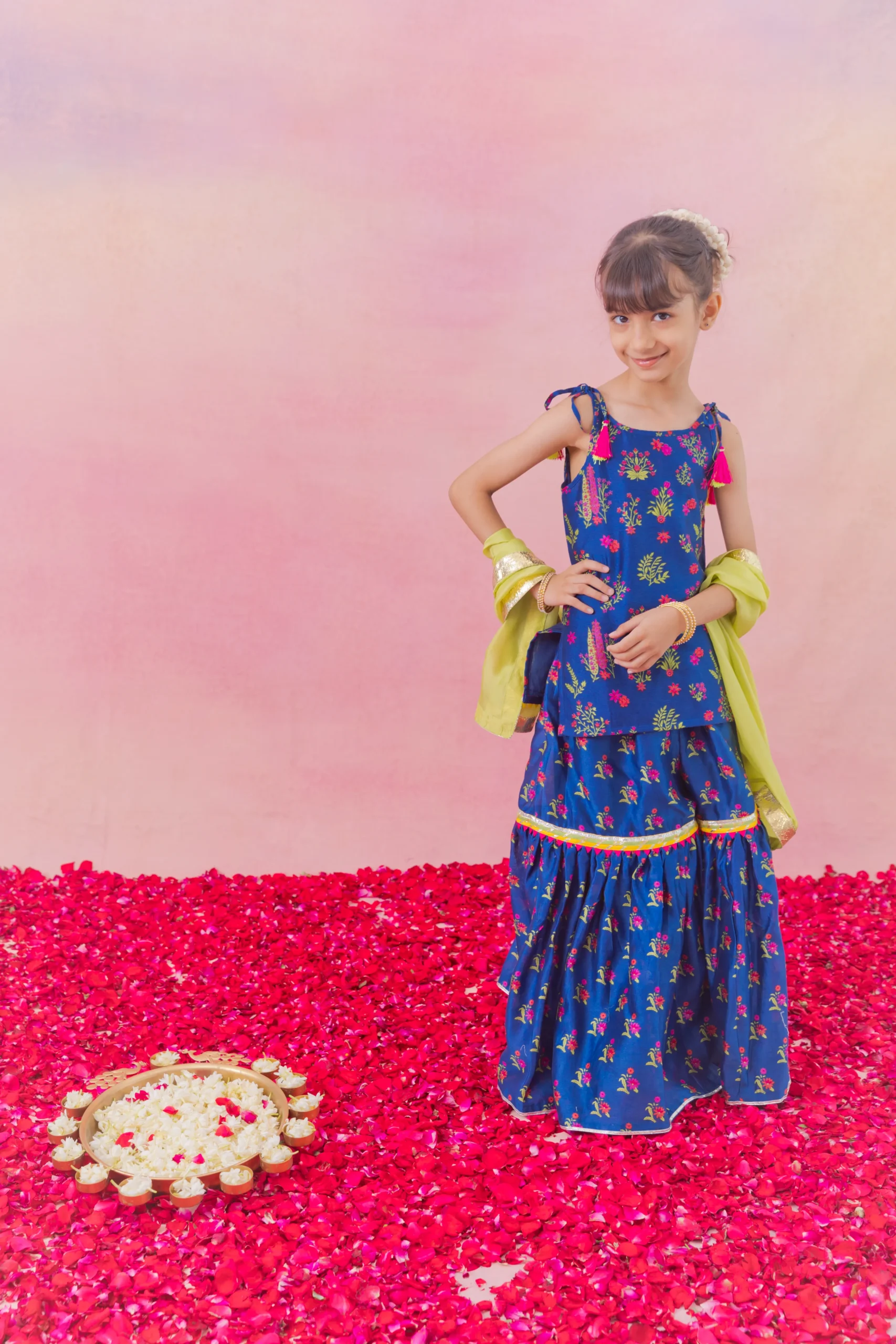 Blue Chanderi Sharara Set with contrast dupatta from Golden Muslin By Choti Buti