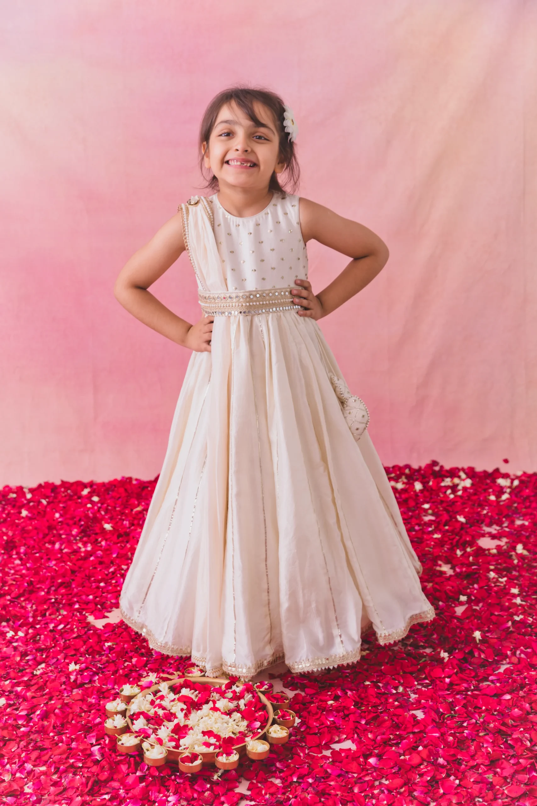 Ivory Muslin Shirt with Sharara and contrast dupatta from Golden Muslin By Choti Buti