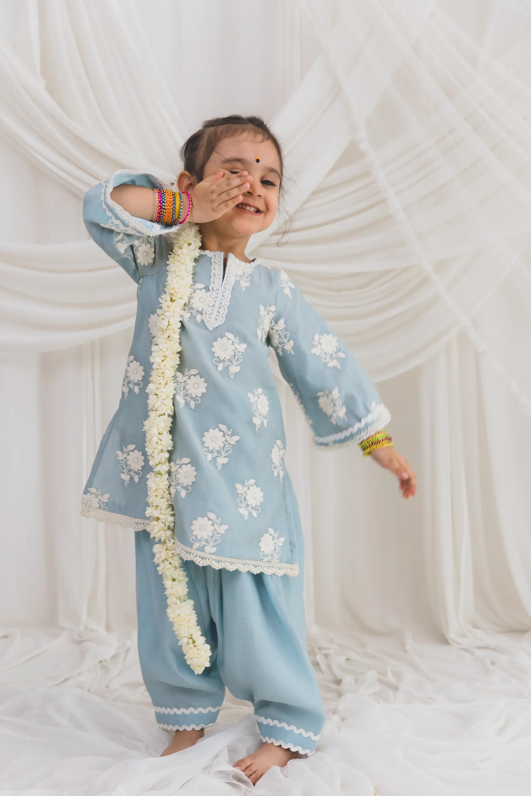 Blue Mul Chanderi Choga Set with embroidered kurta and salwar from Golden Muslin By Choti Buti