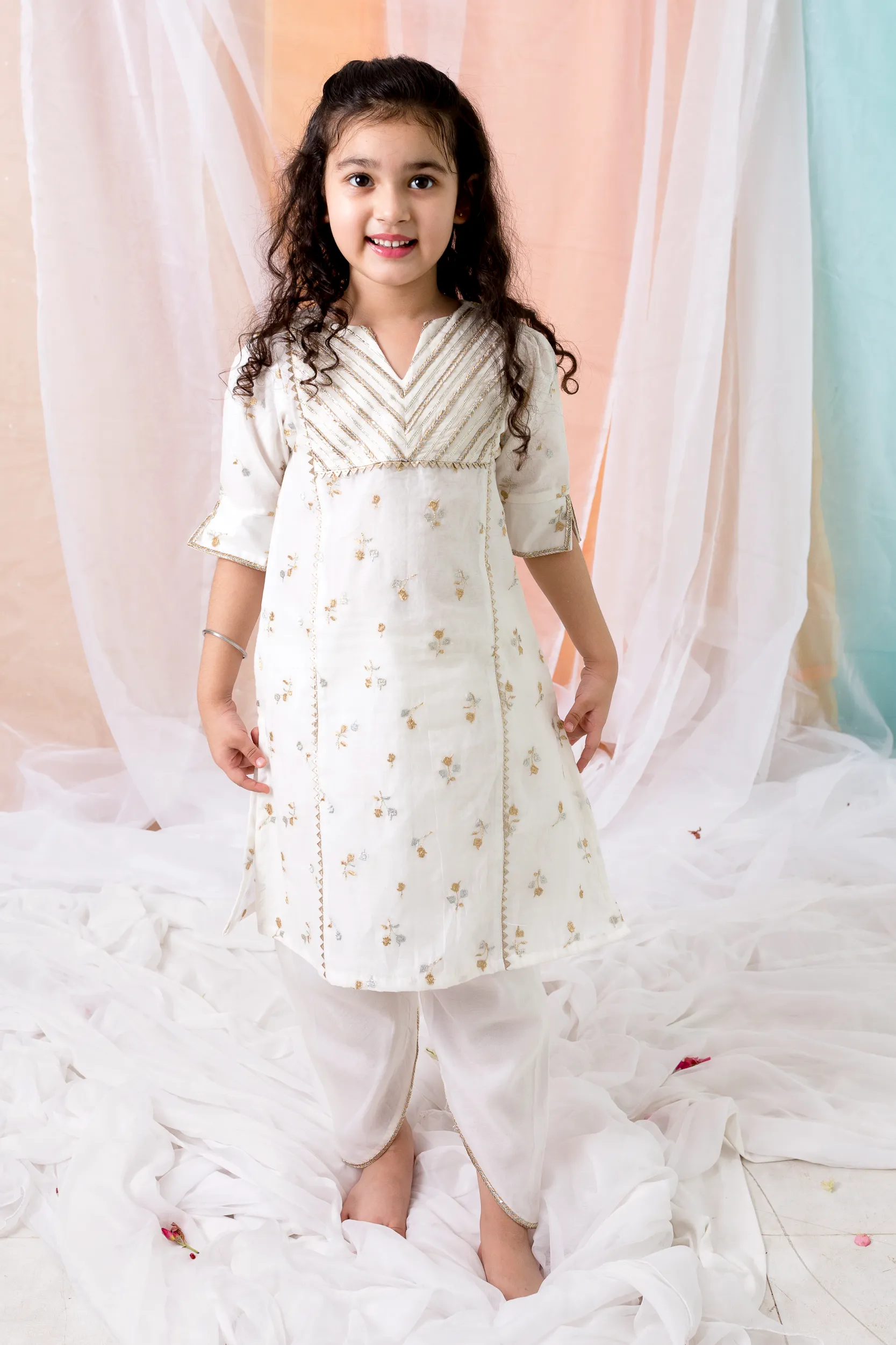 Chanderi Kurta Set with yoke detailing and pants from Golden Muslin By Choti Buti