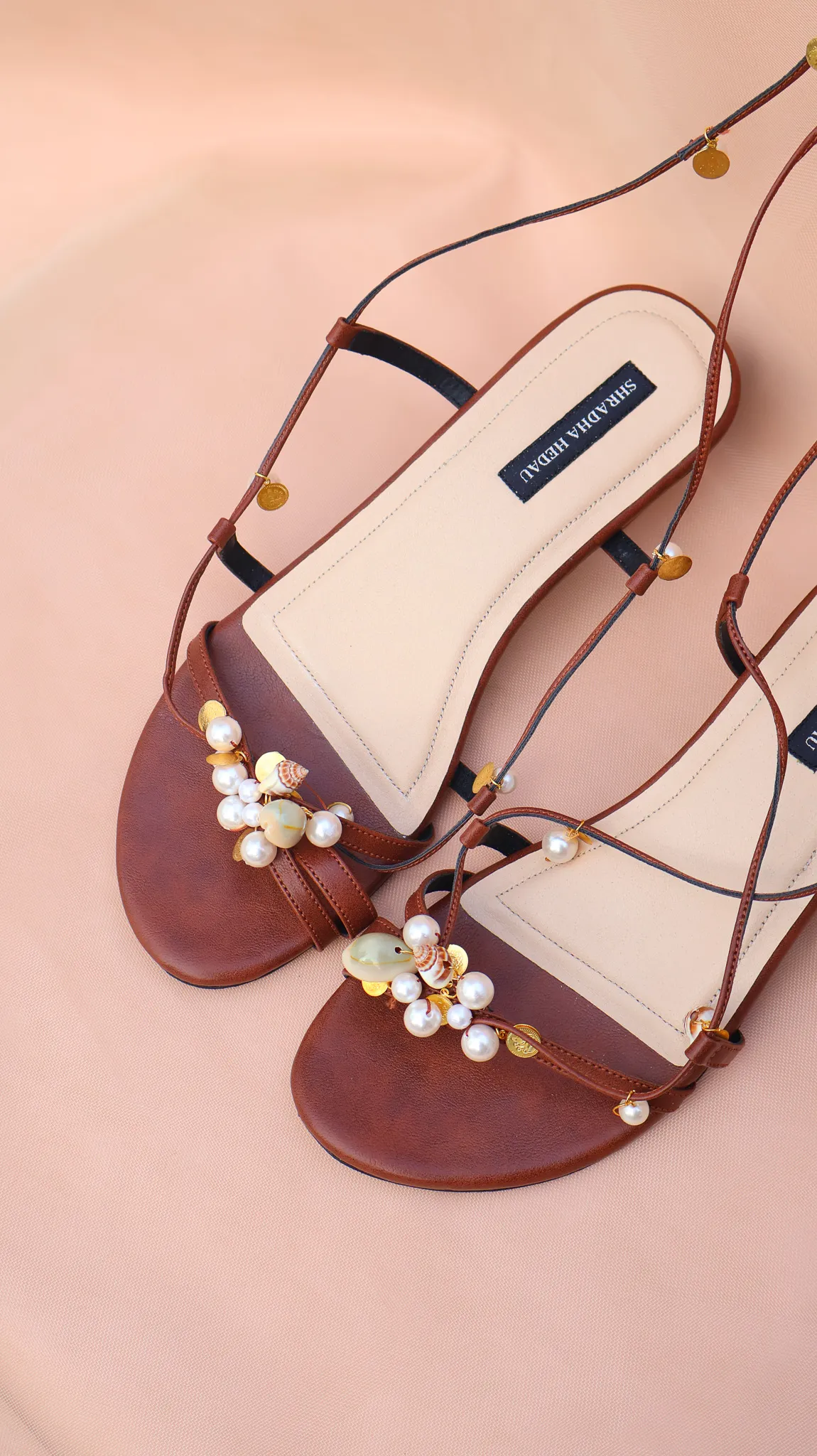 Seraphina Collection Tan Heels from Golden Muslin By Shradha Hedau in vegan leather with embellished straps