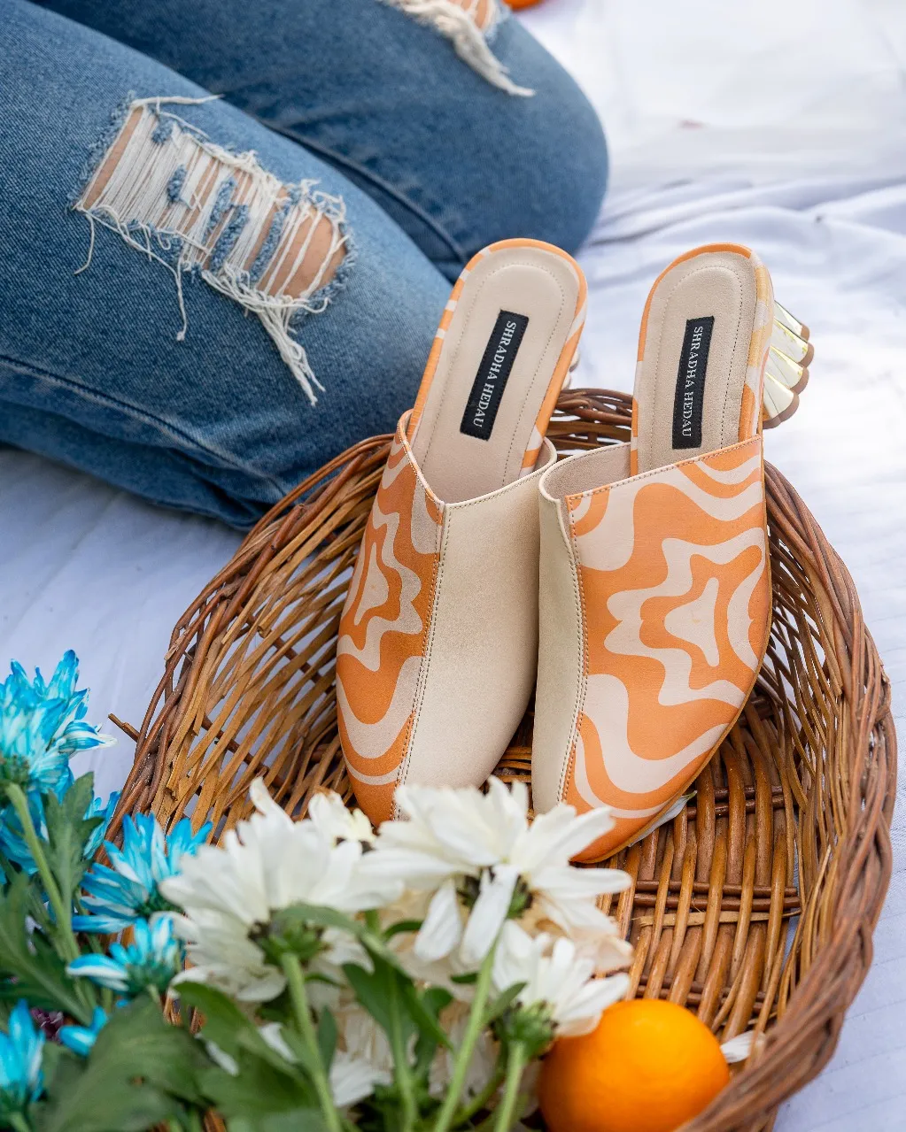 Kissabelle Collection Red Patterned Heels from Golden Muslin By Shradha Hedau with pointed toe