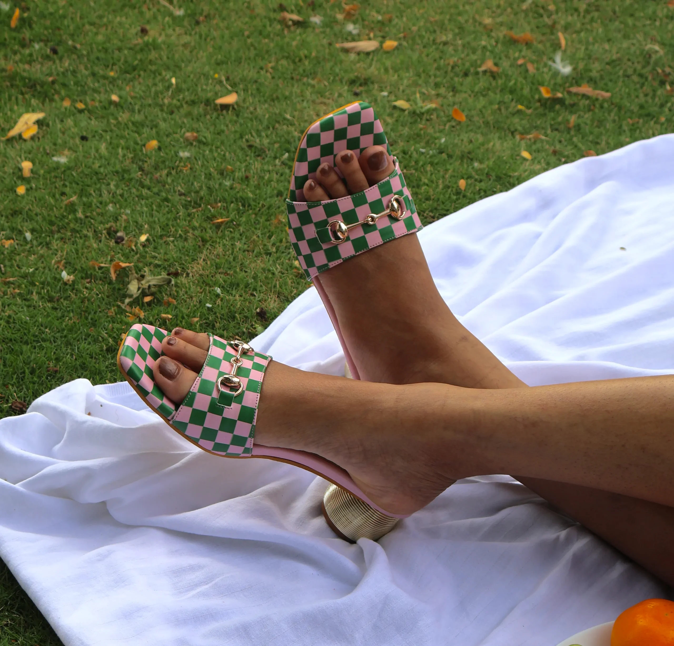 Sugarplum Collection Checkered Cocktail Heels from Golden Muslin By Shradha Hedau open-toe design