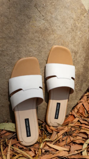Keilani Collection Beige White Flats from Golden Muslin By Shradha Hedau with wide strap
