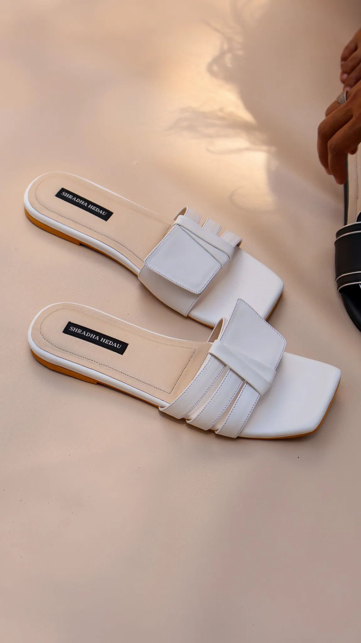 Fay Collection White Open Toe Flats from Golden Muslin By Shradha Hedau with layered straps