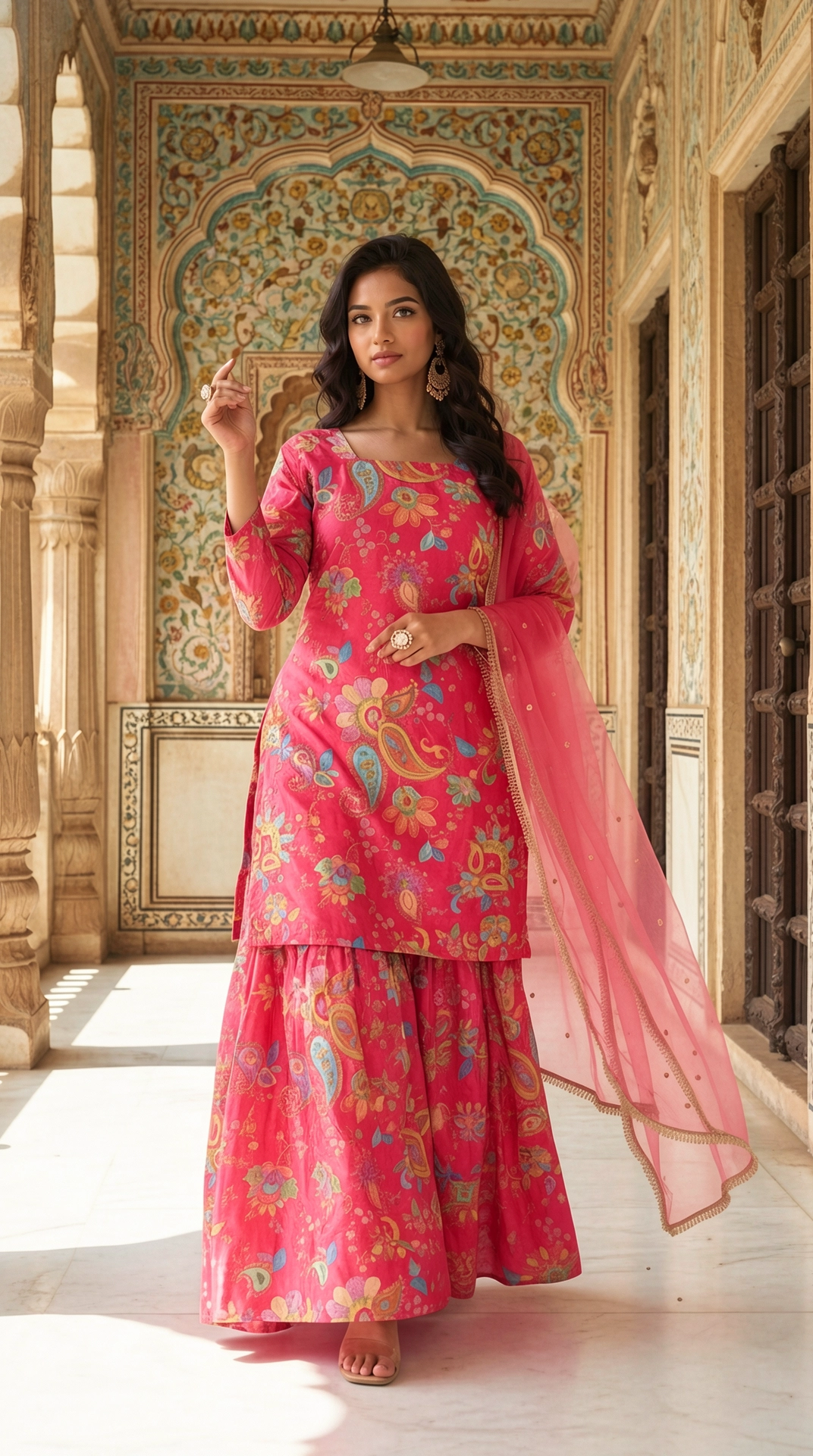 Chinnon Kurta Set with Embroidery, Sequin Work, Flared Bottom and Dupatta from Golden Muslin By Satya JB