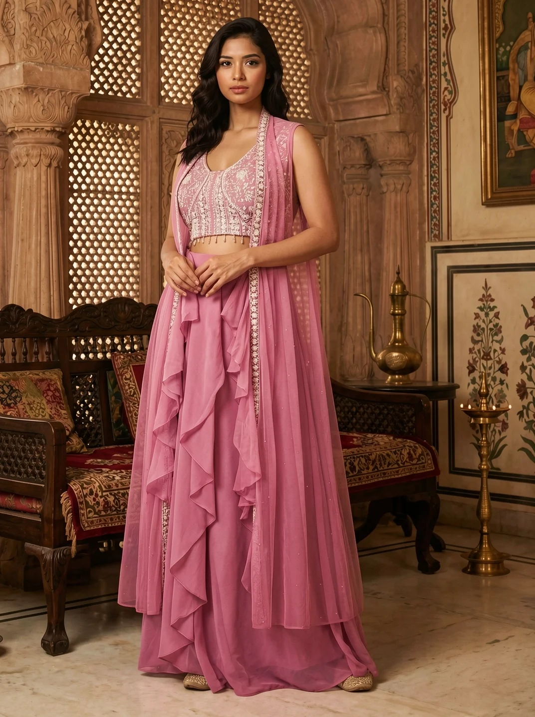 Georgette Kurta Set with Embroidery, Sequin Work, Bottoms and Dupatta from Golden Muslin By Satya JB