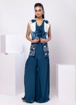 Ombre Sequin Collar Co Ord Set with Flared Pants from Golden Muslin By Anuj Agarwal