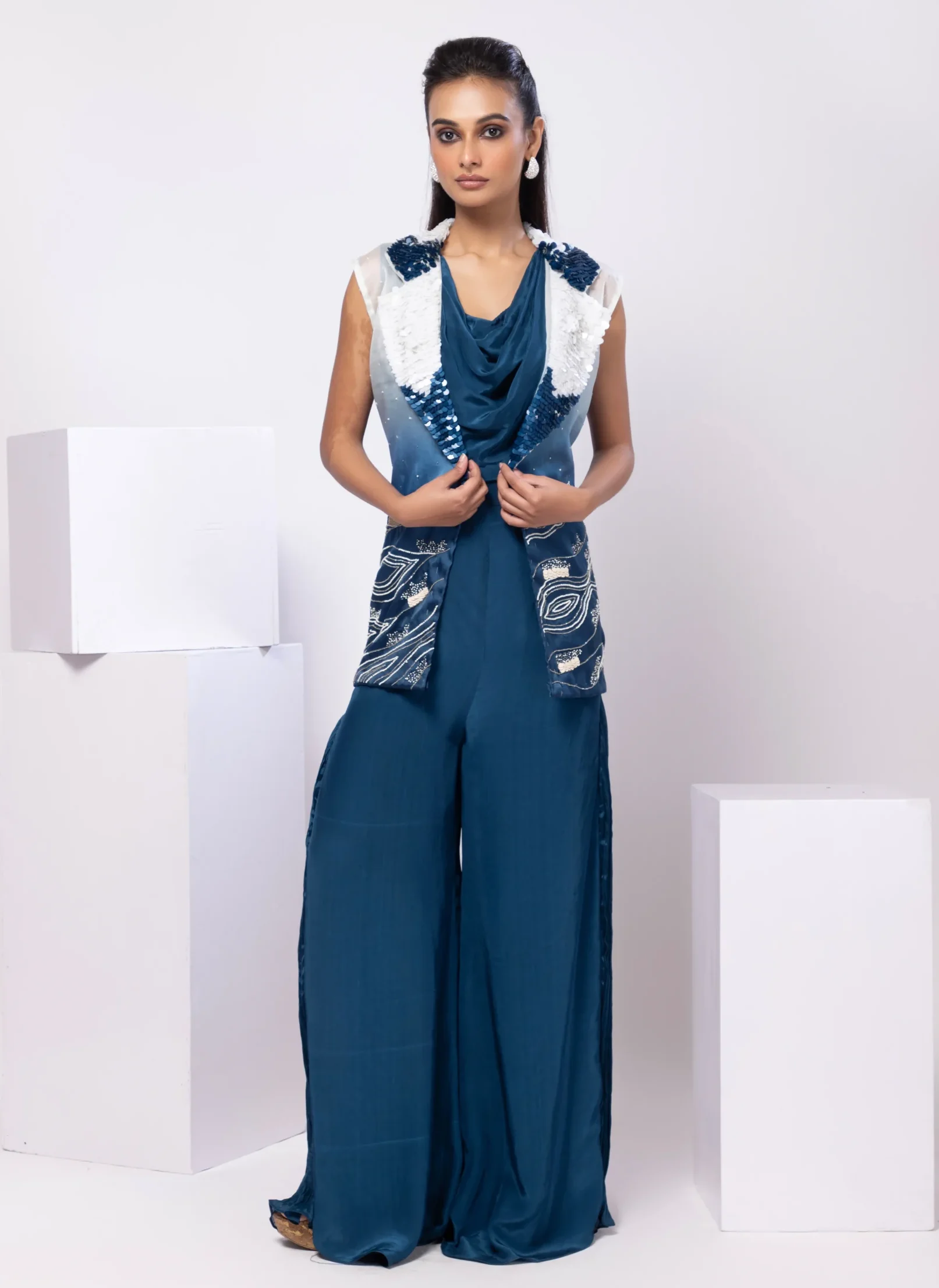 Ombre Sequin Collar Co Ord Set with Flared Pants from Golden Muslin By Anuj Agarwal