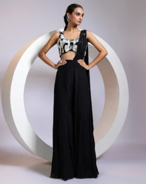 Monochrome Opulence Crystal-Accented Pant Set