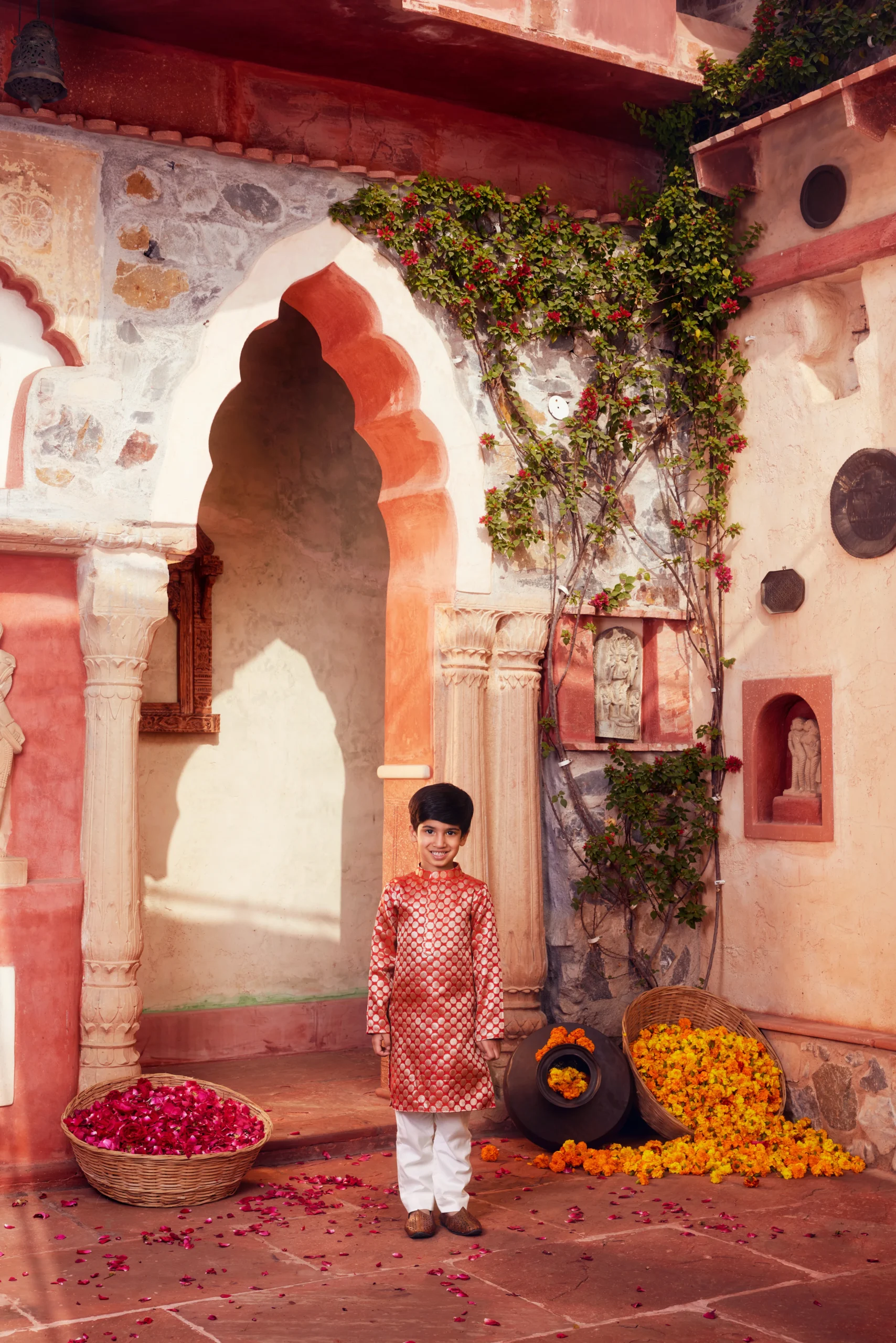 Elegant Orange Banarasi Silk Kurta Pajama Set for Boys from Golden Muslin By Choti Buti