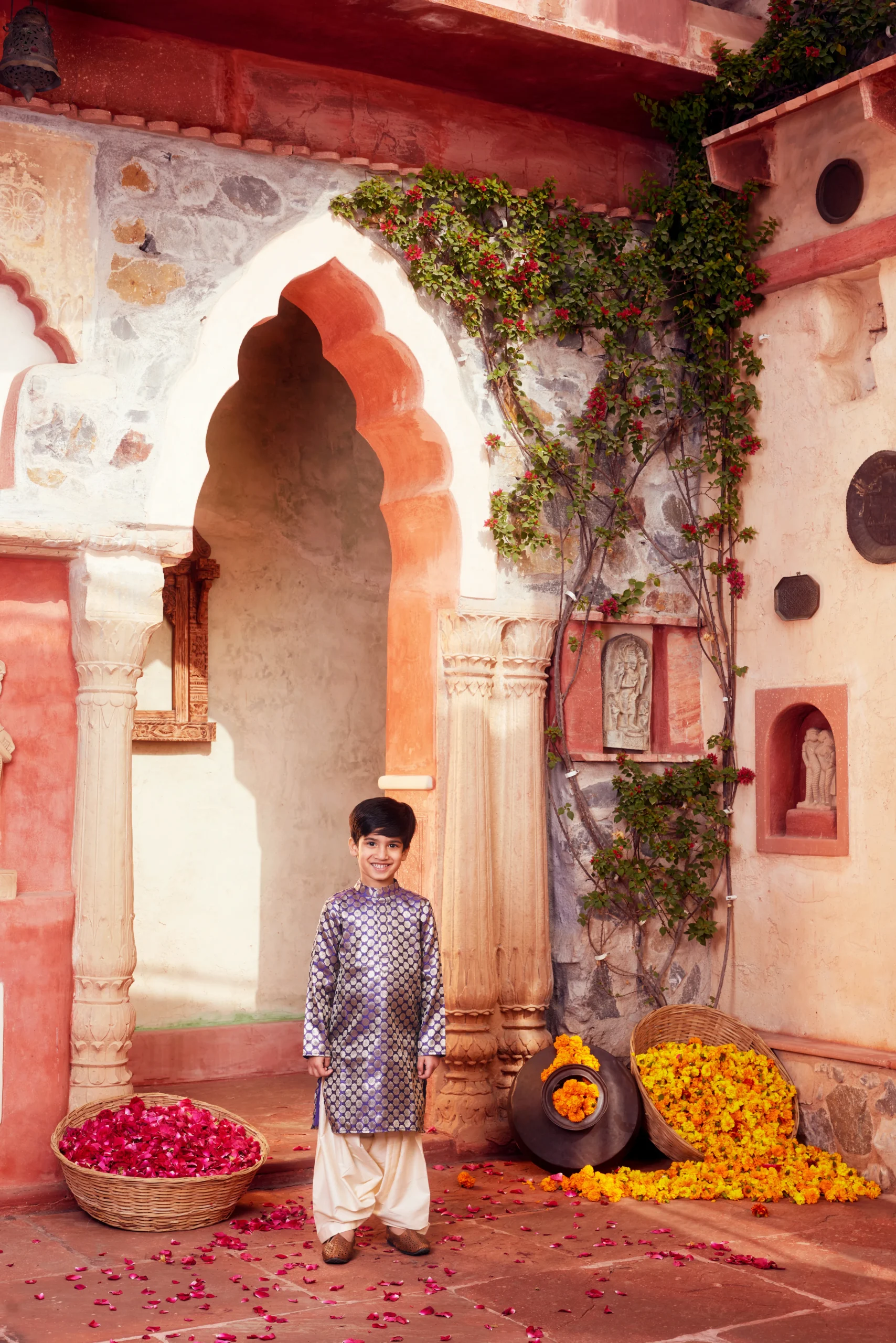 Elegant Purple Banarasi Silk Kurta Pajama Set for Boys from Golden Muslin By Choti Buti