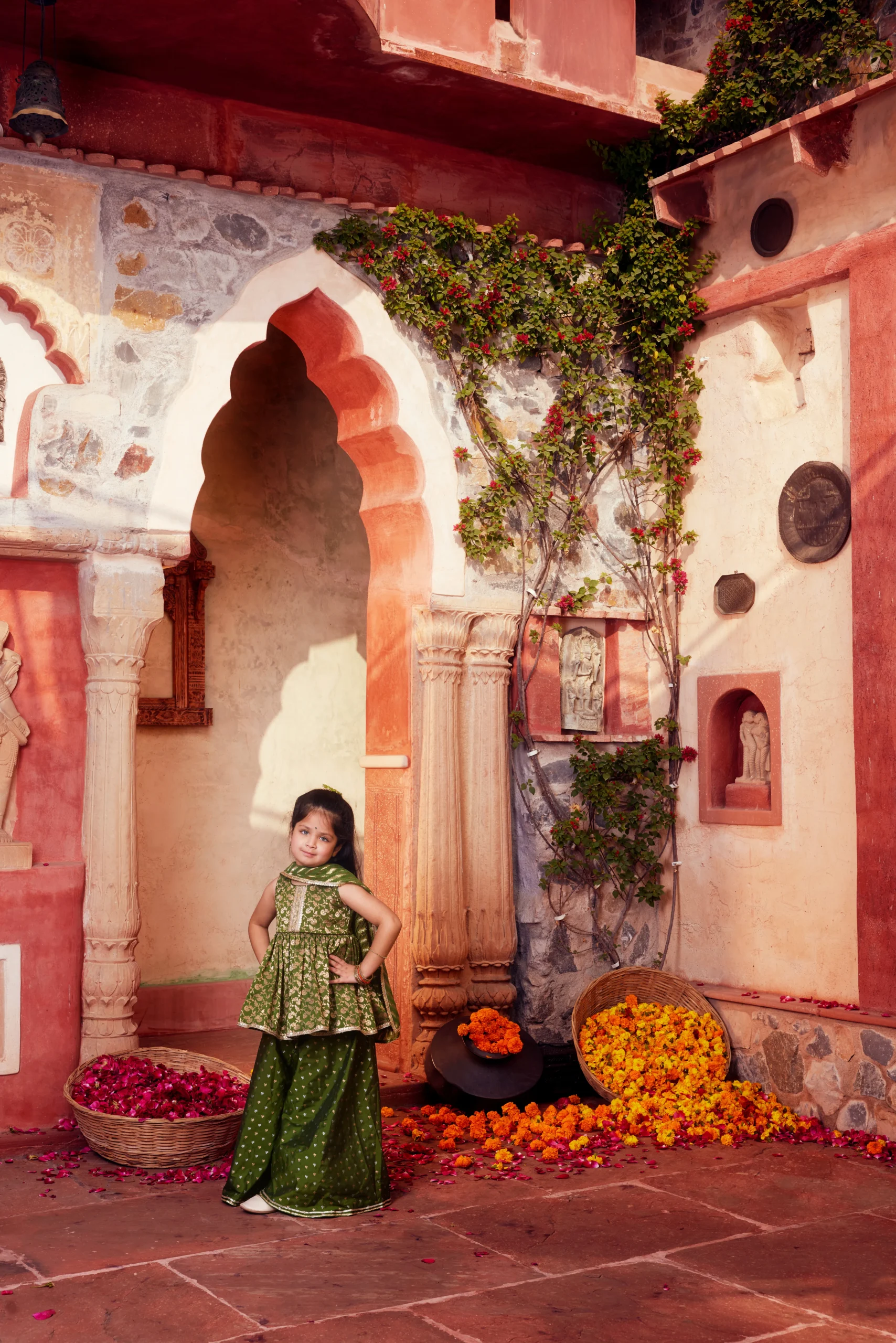 Elegant Green Banarasi Silk Peplum Set with Palazzo and Dupatta from Golden Muslin By Choti Buti