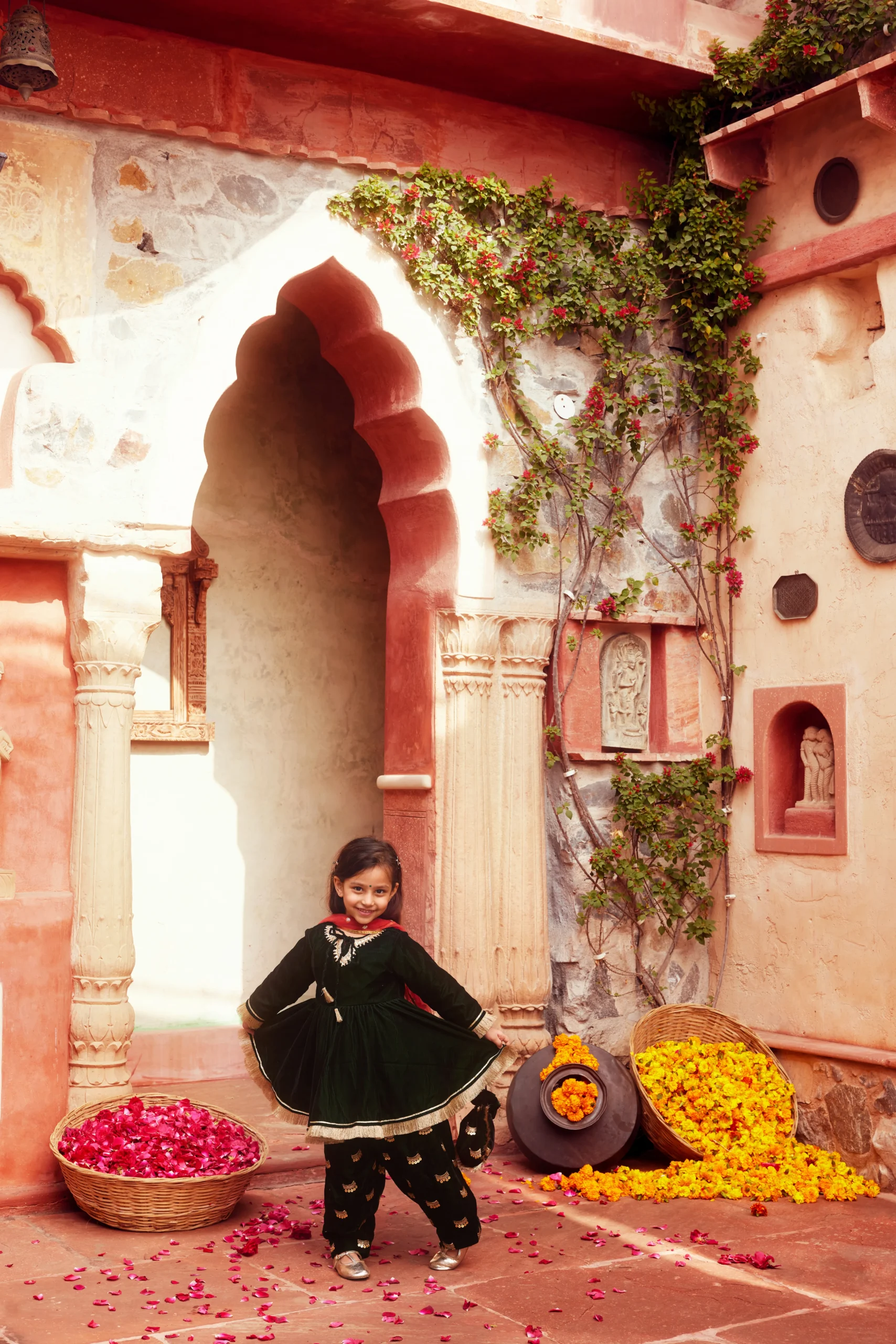 Elegant Dark Green Velvet Kurta Set with Salwar and Dupatta from Golden Muslin By Choti Buti