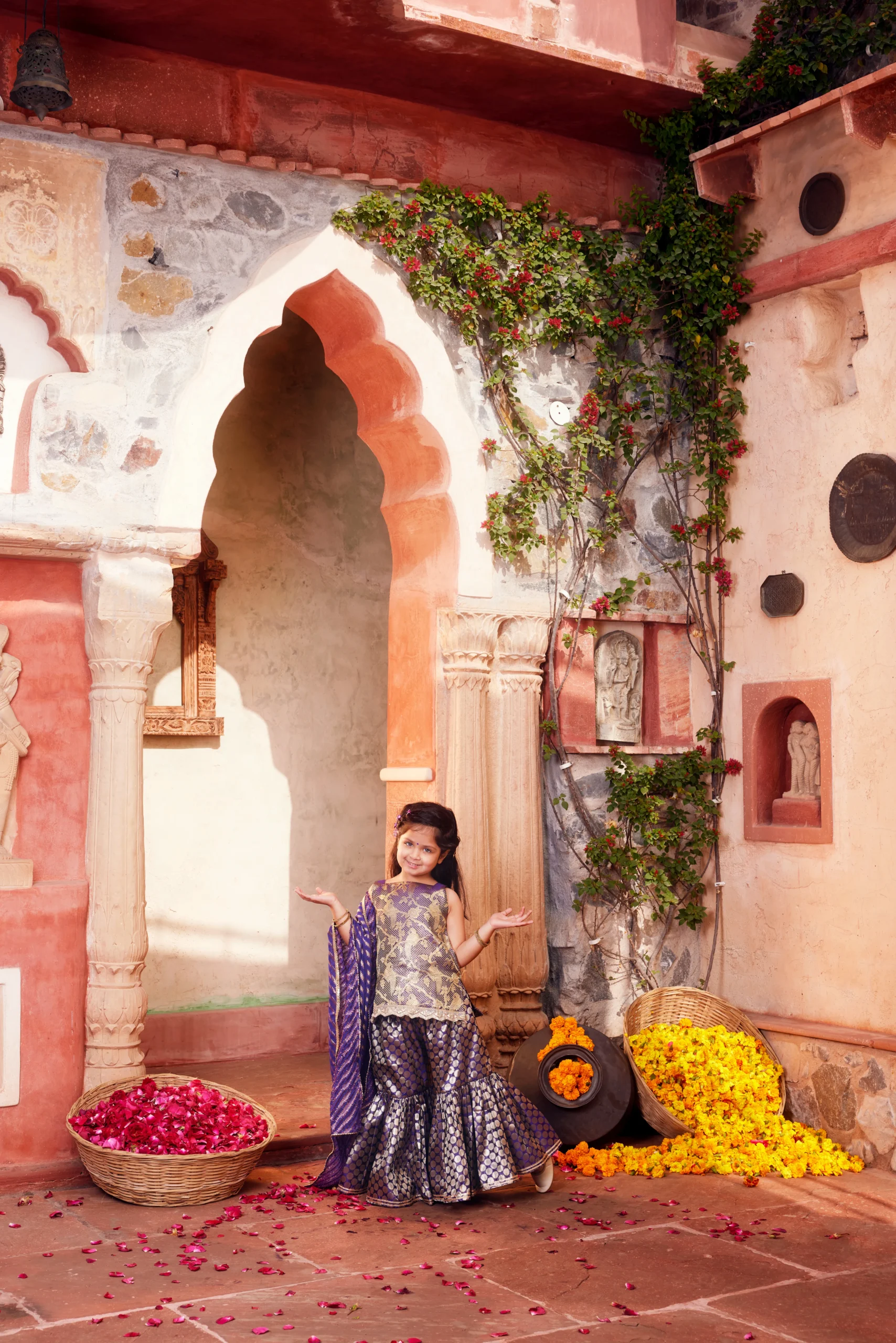 Elegant Purple Banarasi Silk Brocade Kurta Set with Sharara and Dupatta from Golden Muslin By Choti Buti