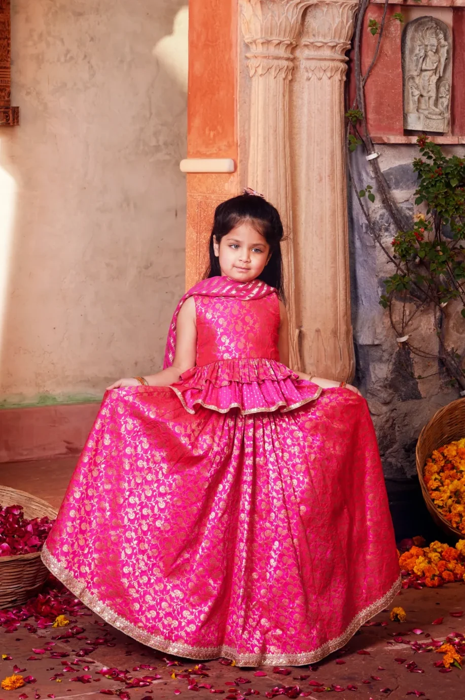 Elegant Pink Banarasi Silk Brocade Lehenga Set from Golden Muslin By Choti Buti
