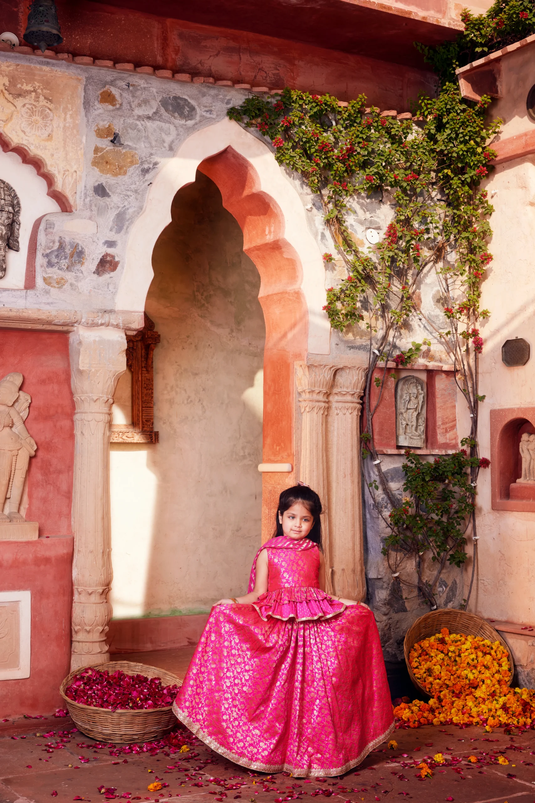 Elegant Pink Banarasi Silk Brocade Lehenga Set from Golden Muslin By Choti Buti