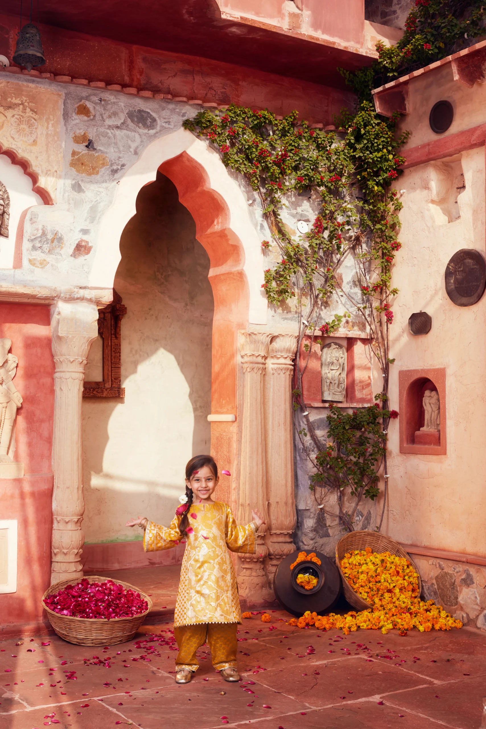 Elegant Mustard Banarasi Silk Brocade Kurta Set with Salwar from Golden Muslin By Choti Buti