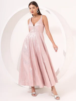 Pink Brocade Anarkali Gown with Flared Silhouette for Wedding & Party Wear