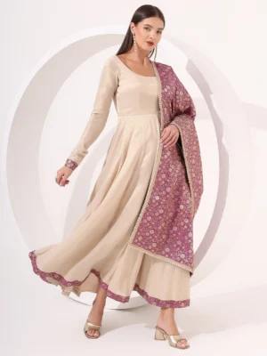 Golden Tissue Anarkali with Brocade Dupatta for Wedding & Festive Wear
