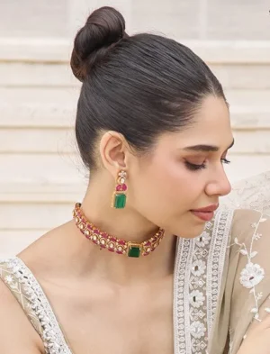 Verde Noir Polki Emerald Statement Choker Set