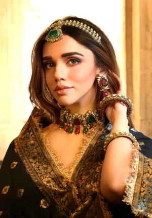 Blooming Court Polki Ruby Emerald Antique Gold Necklace Set