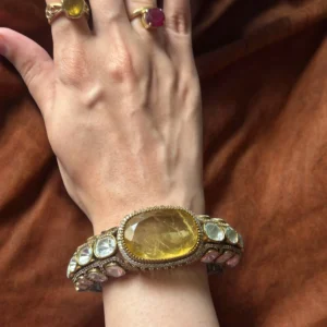 Soleil Regal Citrine Polki Antique Gold Statement Bangle