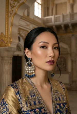 Blue Statement Zircon Polki Dangler Earrings